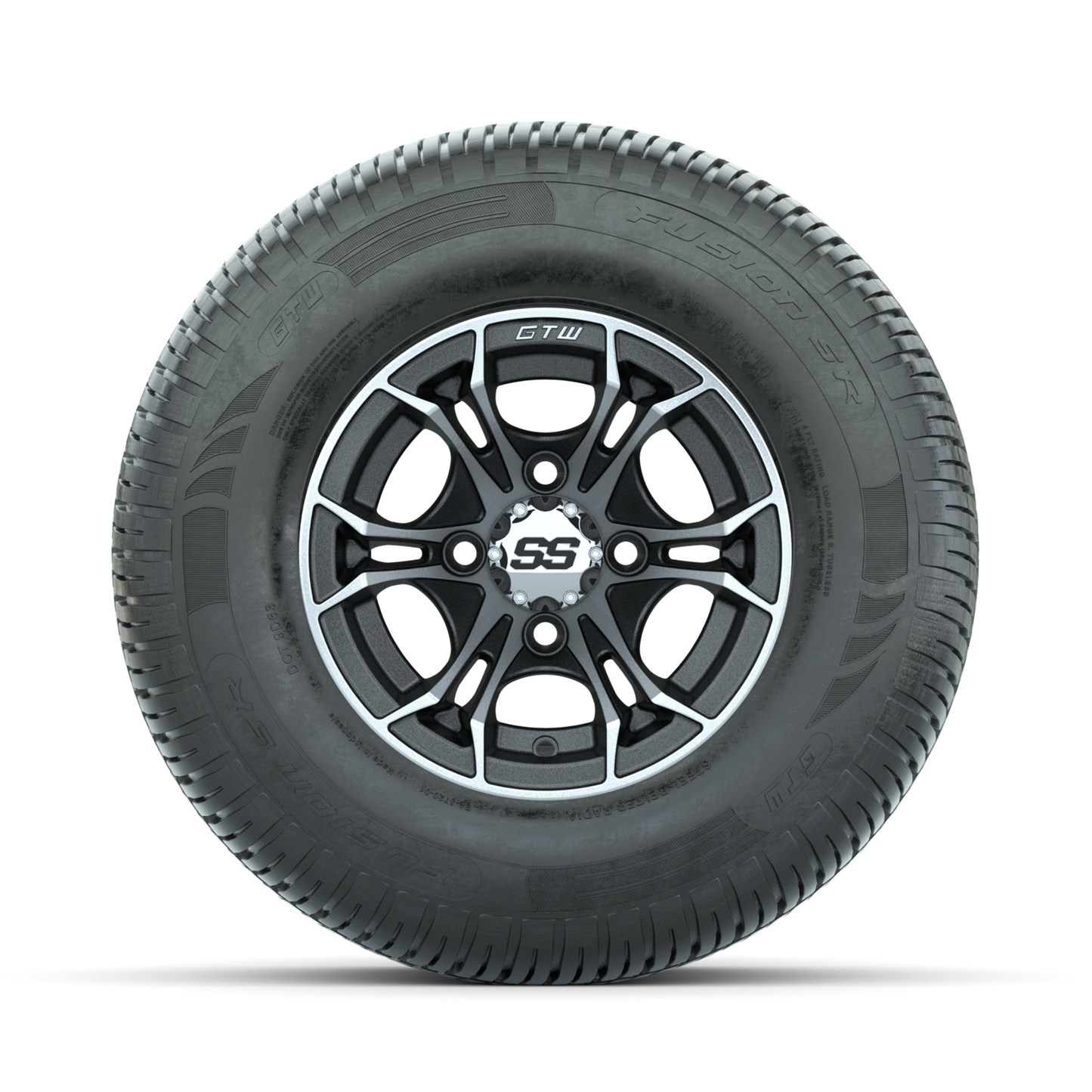 GTW Spyder Machined/Matte Grey 10 in Wheels with 205/65-R10 Fusion SR Steel Belted Radial Tires Full Set