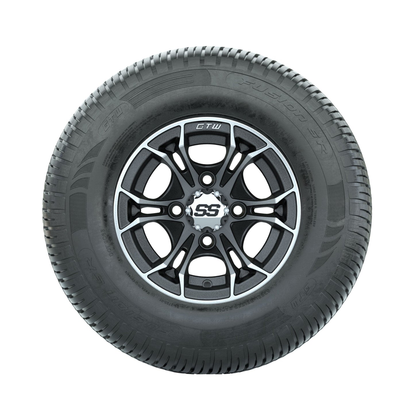 GTW Spyder Machined/Matte Grey 10 in Wheels with 205/65-R10 Fusion SR Steel Belted Radial Tires Full Set