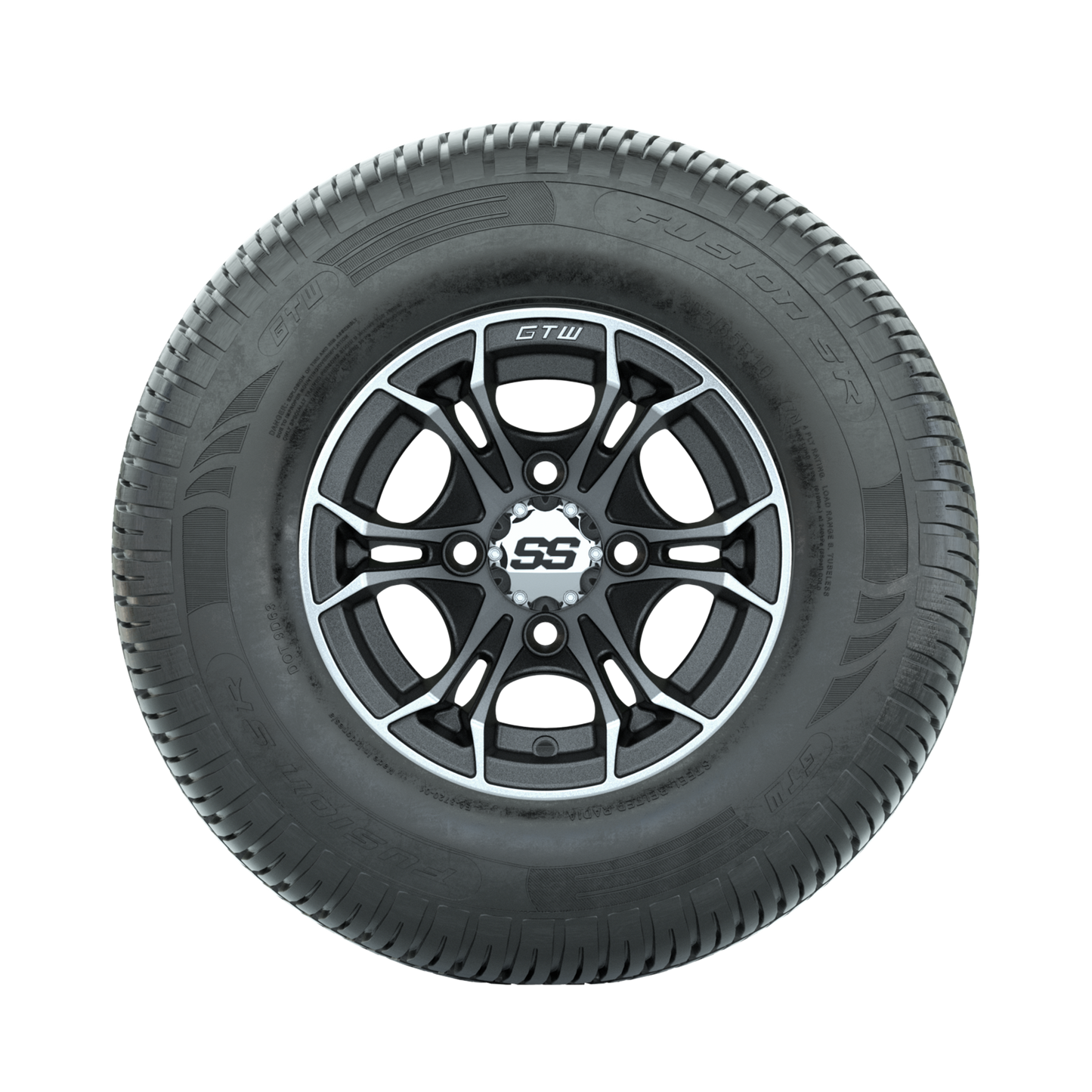 GTW Spyder Machined/Matte Grey 10 in Wheels with 205/65-R10 Fusion SR Steel Belted Radial Tires Full Set