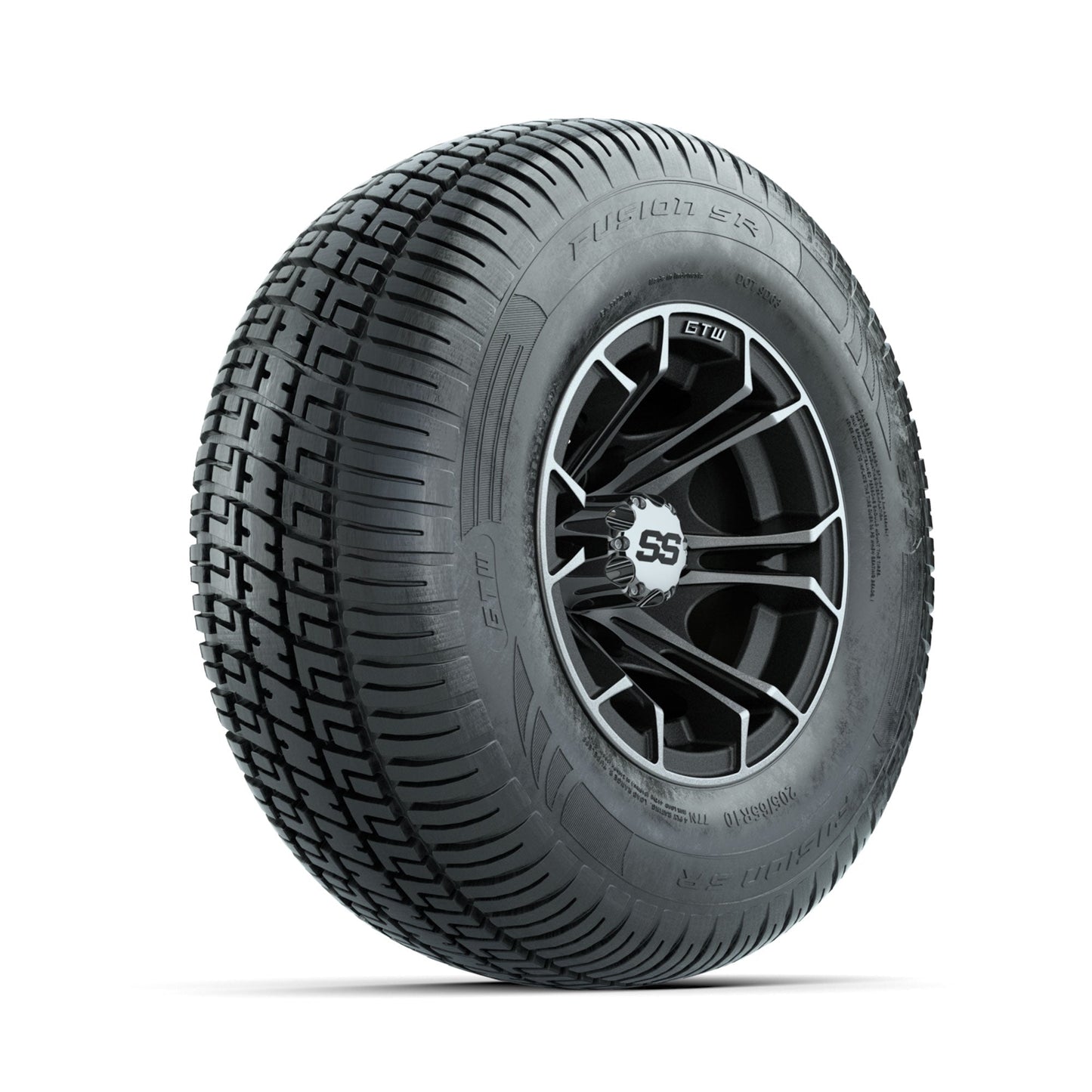 GTW Spyder Machined/Matte Grey 10 in Wheels with 205/65-R10 Fusion SR Steel Belted Radial Tires Full Set