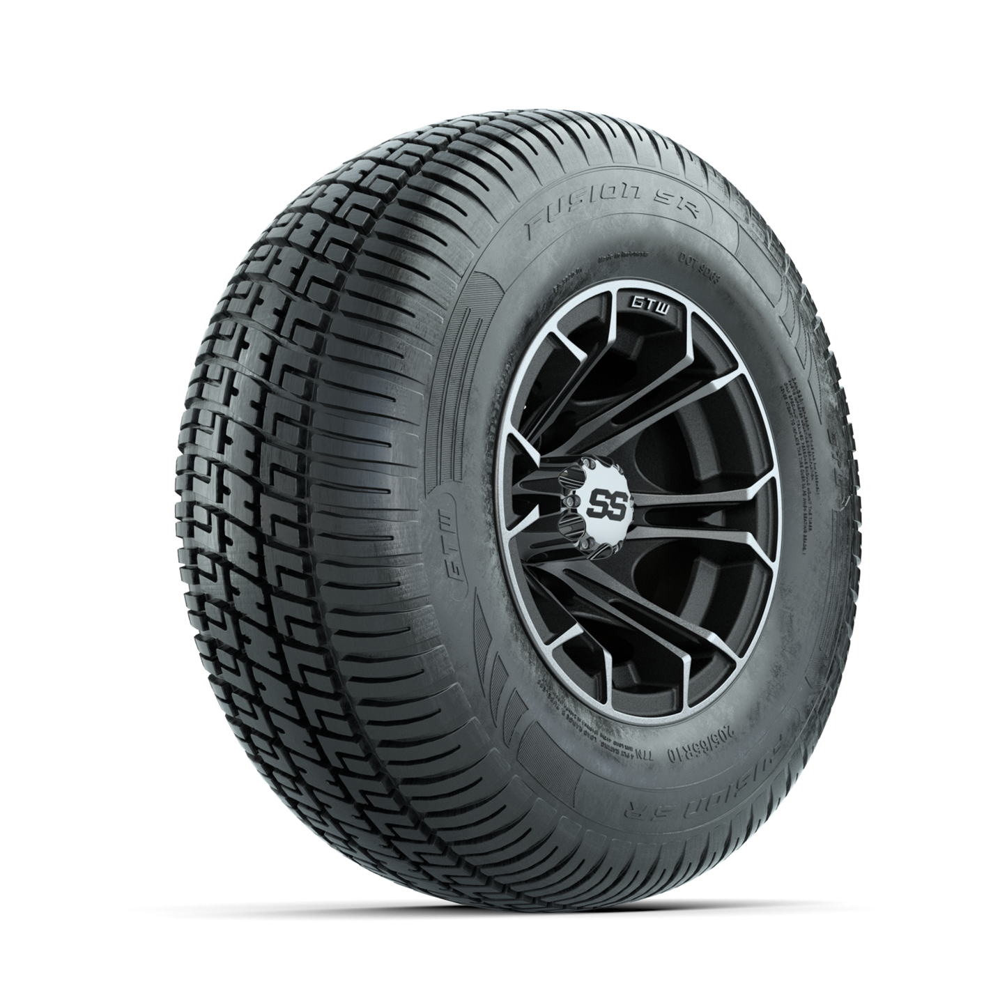 GTW Spyder Machined/Matte Grey 10 in Wheels with 205/65-R10 Fusion SR Steel Belted Radial Tires Full Set