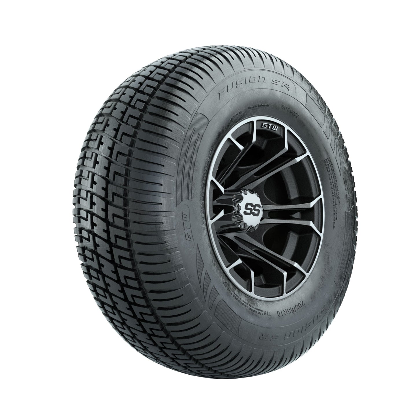GTW Spyder Machined/Matte Grey 10 in Wheels with 205/65-R10 Fusion SR Steel Belted Radial Tires Full Set