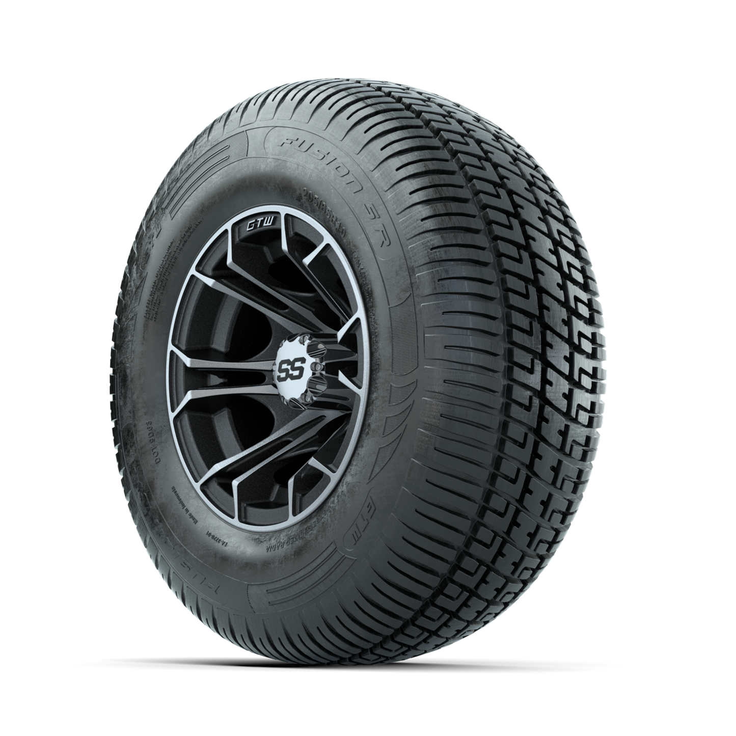 GTW Spyder Machined/Matte Grey 10 in Wheels with 205/65-R10 Fusion SR Steel Belted Radial Tires Full Set