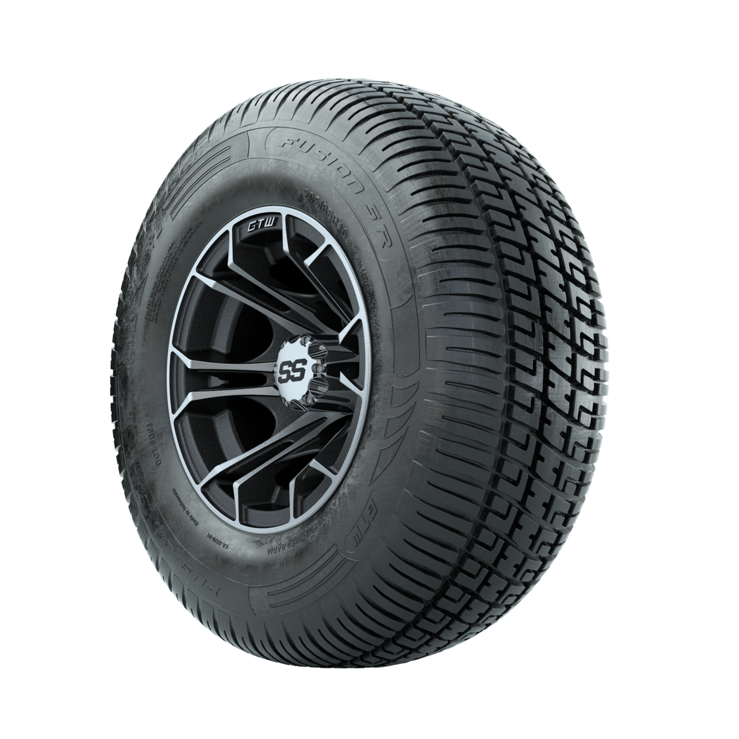 GTW Spyder Machined/Matte Grey 10 in Wheels with 205/65-R10 Fusion SR Steel Belted Radial Tires Full Set