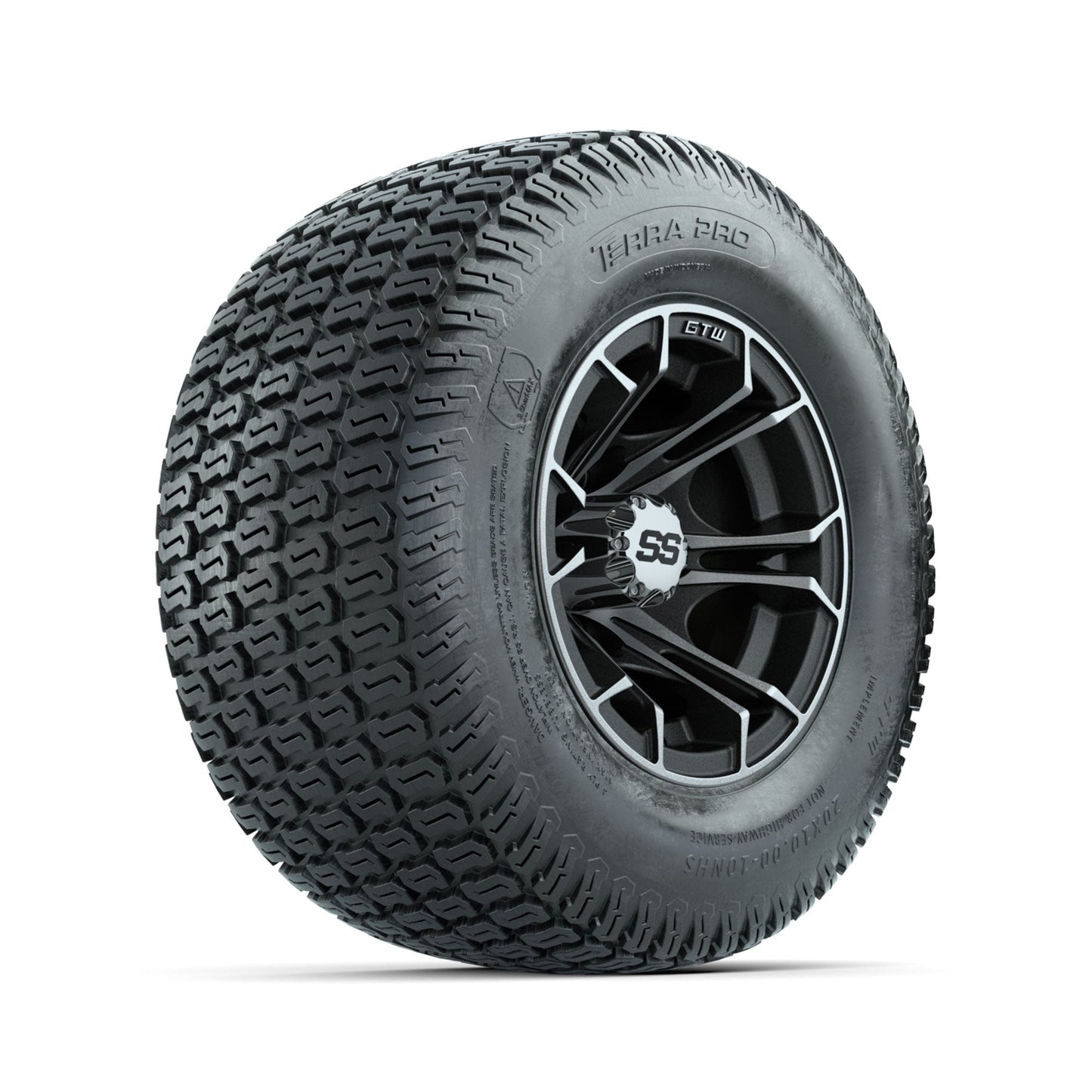 GTW Spyder Machined/Matte Grey 10 in Wheels with 20x10-10 Terra Pro S-Tread Traction Tires Full Set