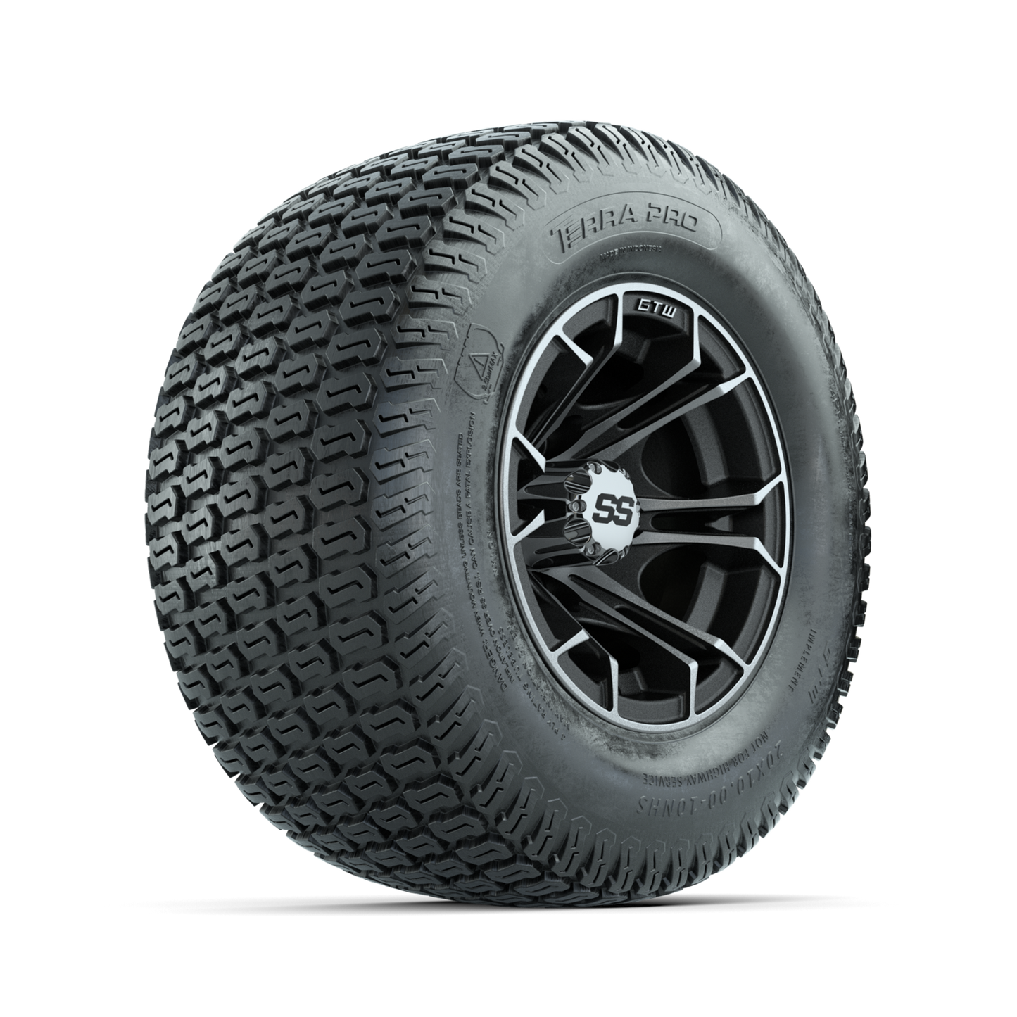 GTW Spyder Machined/Matte Grey 10 in Wheels with 20x10-10 Terra Pro S-Tread Traction Tires Full Set