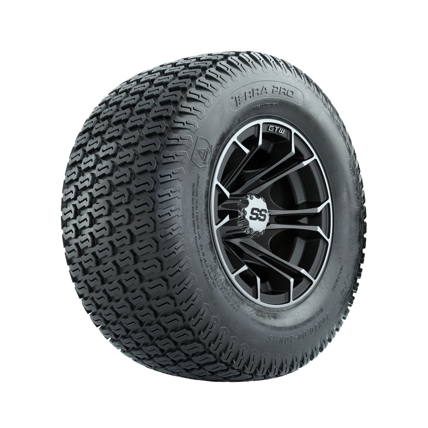 GTW Spyder Machined/Matte Grey 10 in Wheels with 20x10-10 Terra Pro S-Tread Traction Tires Full Set