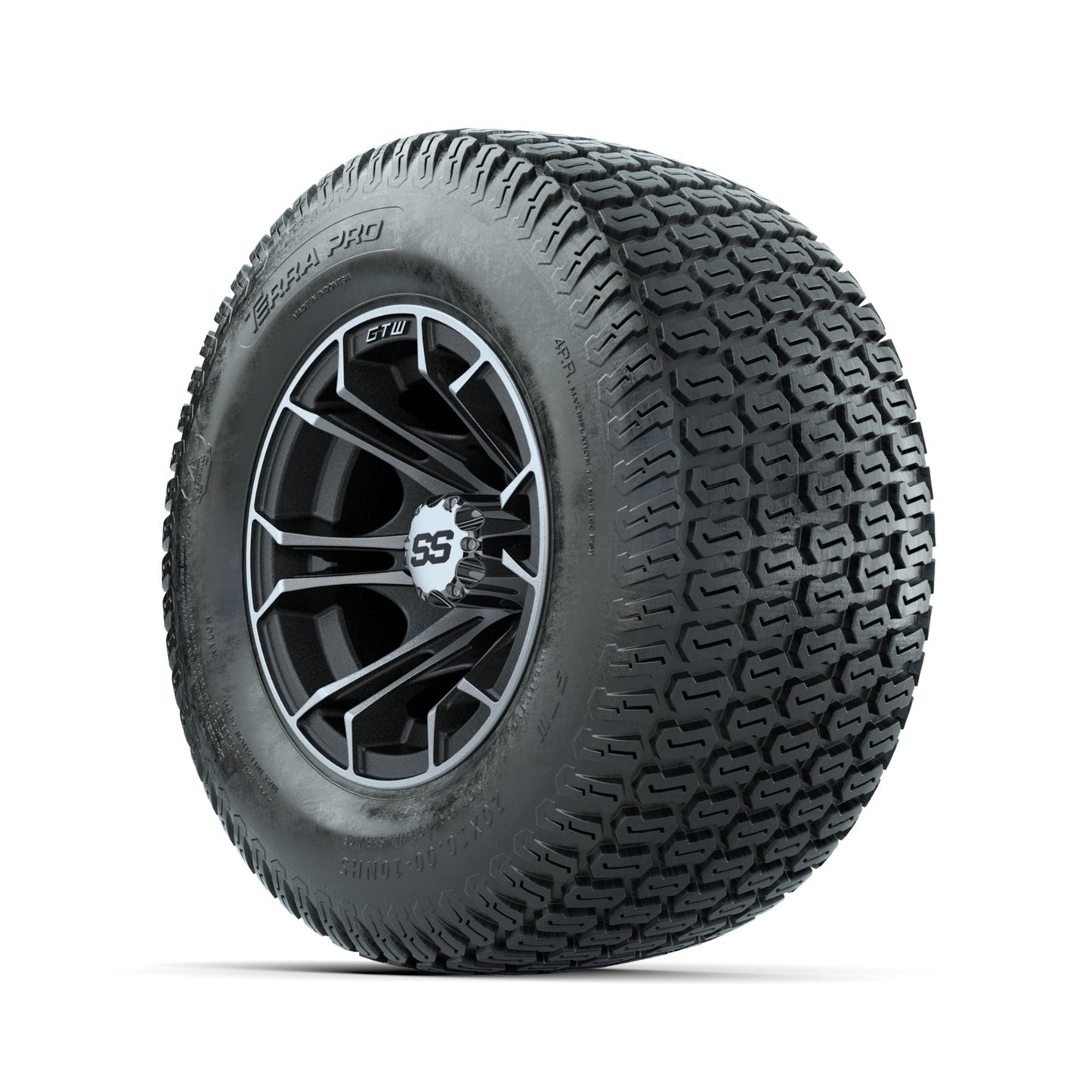 GTW Spyder Machined/Matte Grey 10 in Wheels with 20x10-10 Terra Pro S-Tread Traction Tires Full Set