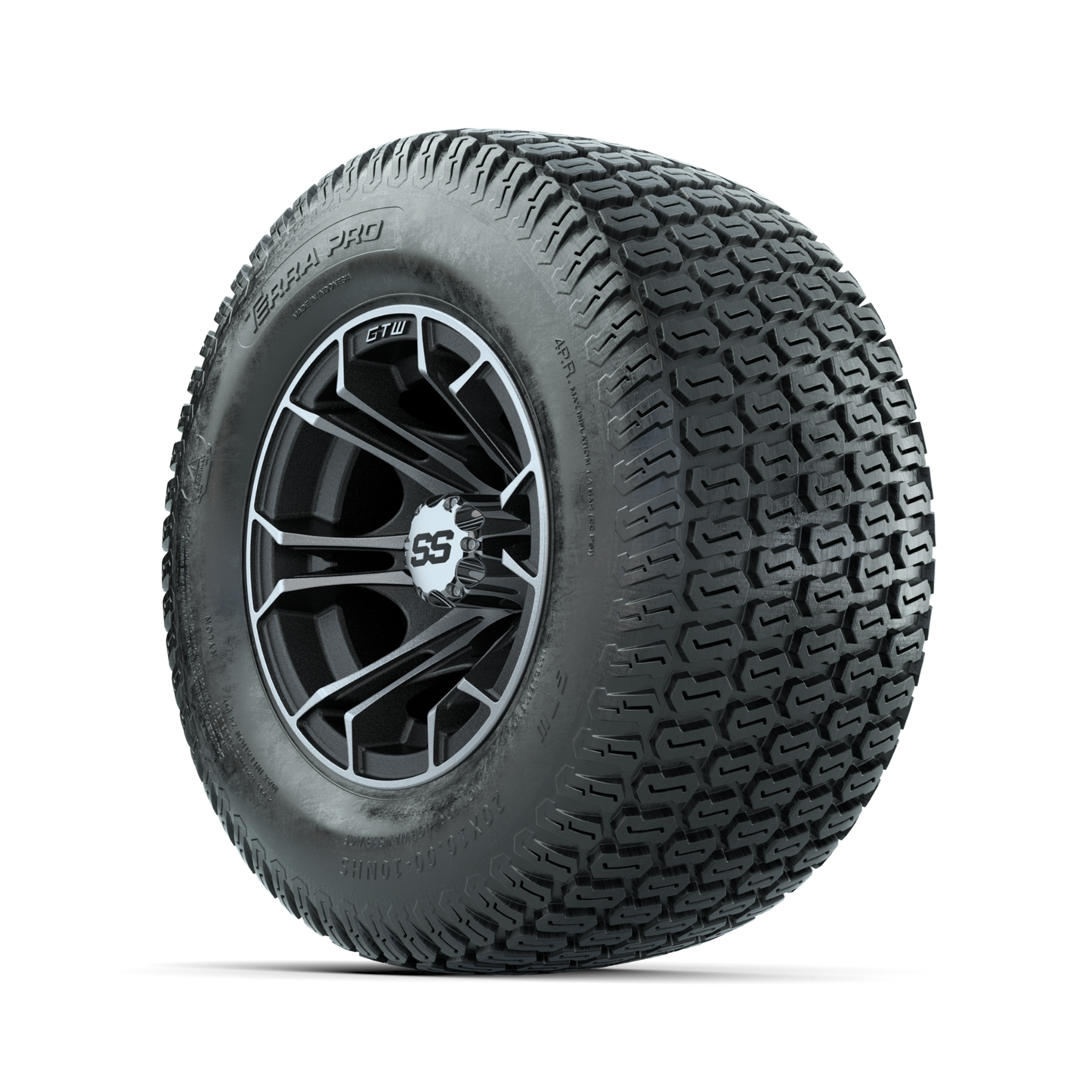GTW Spyder Machined/Matte Grey 10 in Wheels with 20x10-10 Terra Pro S-Tread Traction Tires Full Set