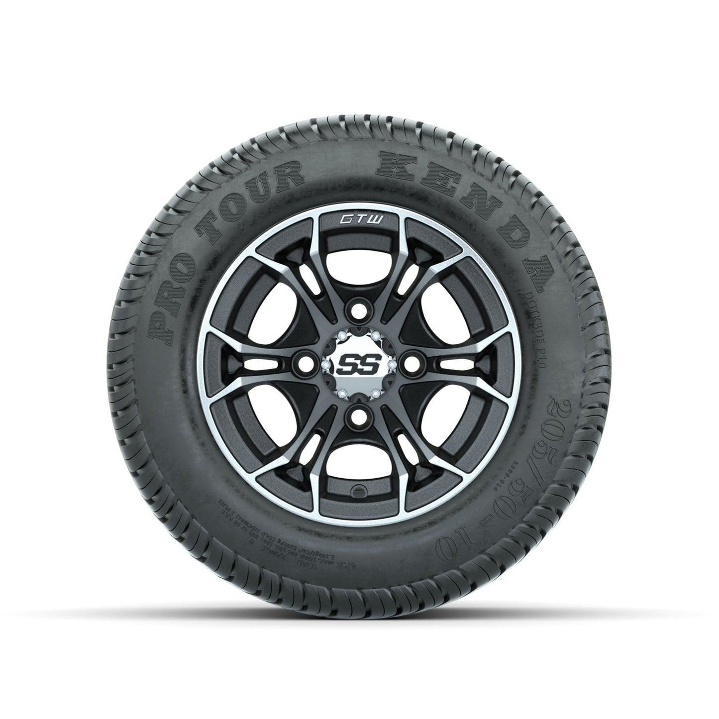 GTW Spyder Machined/Matte Grey 10 in Wheels with 205/50-10 Kenda Pro Tour Low-profile Tires Full Set