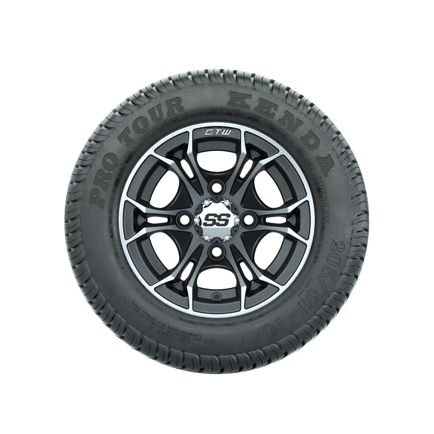 GTW Spyder Machined/Matte Grey 10 in Wheels with 205/50-10 Kenda Pro Tour Low-profile Tires Full Set