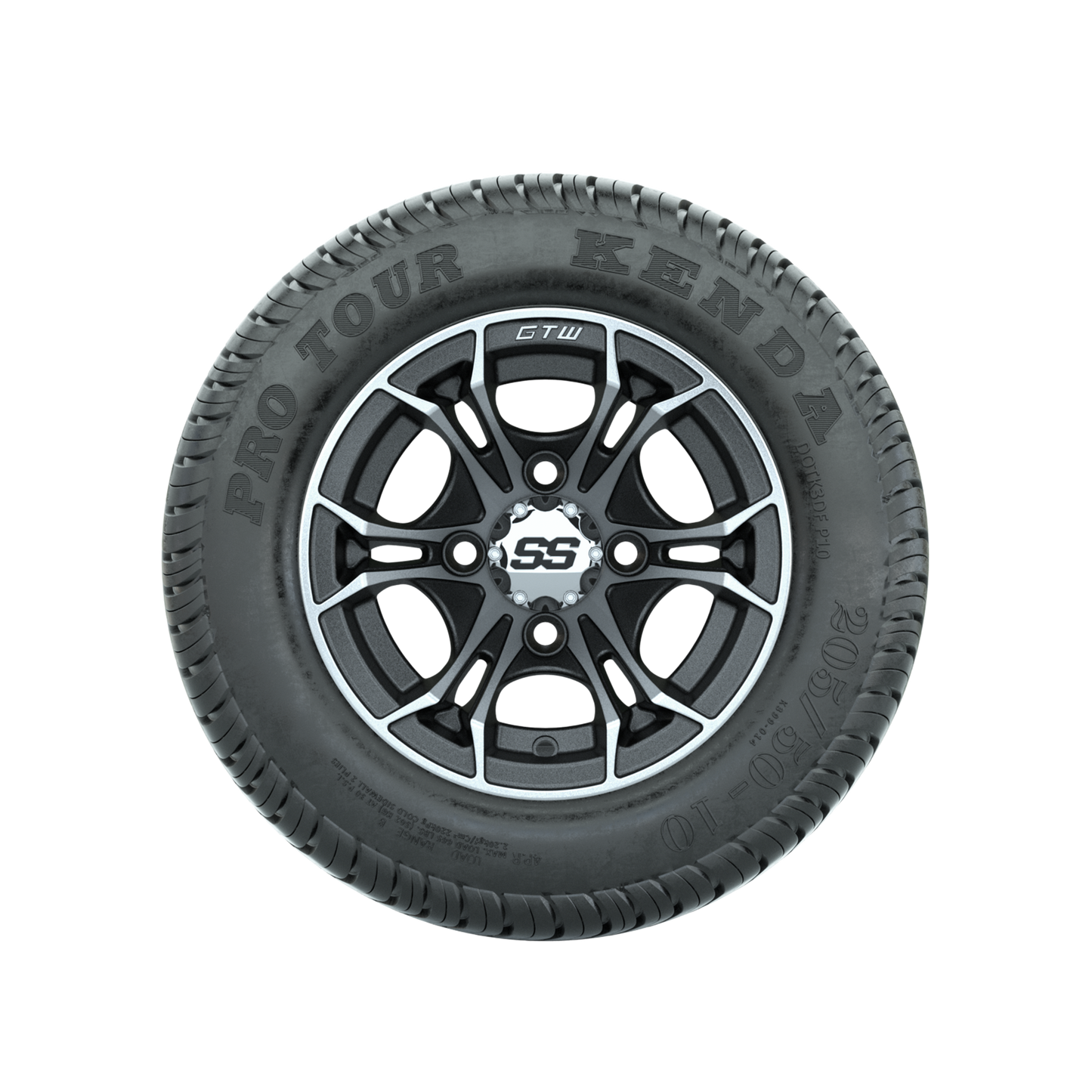 GTW Spyder Machined/Matte Grey 10 in Wheels with 205/50-10 Kenda Pro Tour Low-profile Tires Full Set