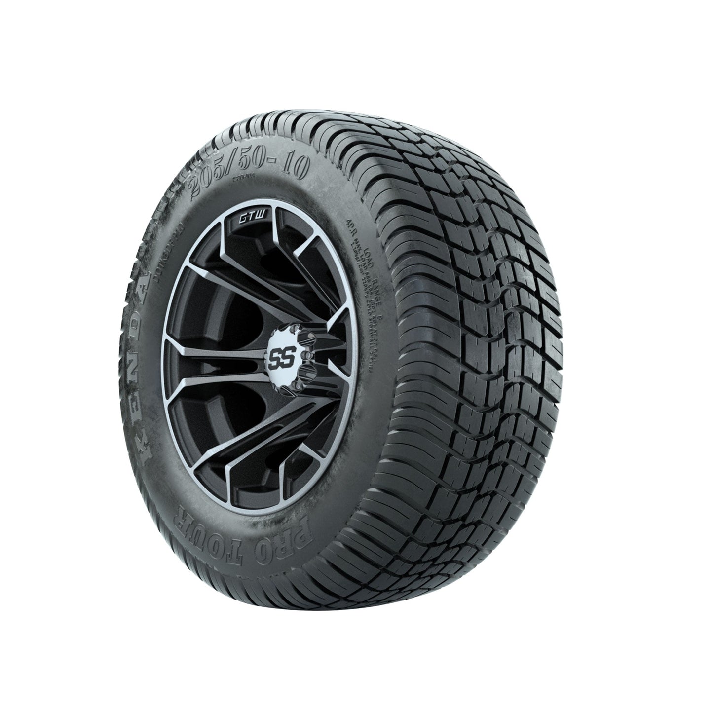 GTW Spyder Machined/Matte Grey 10 in Wheels with 205/50-10 Kenda Pro Tour Low-profile Tires Full Set