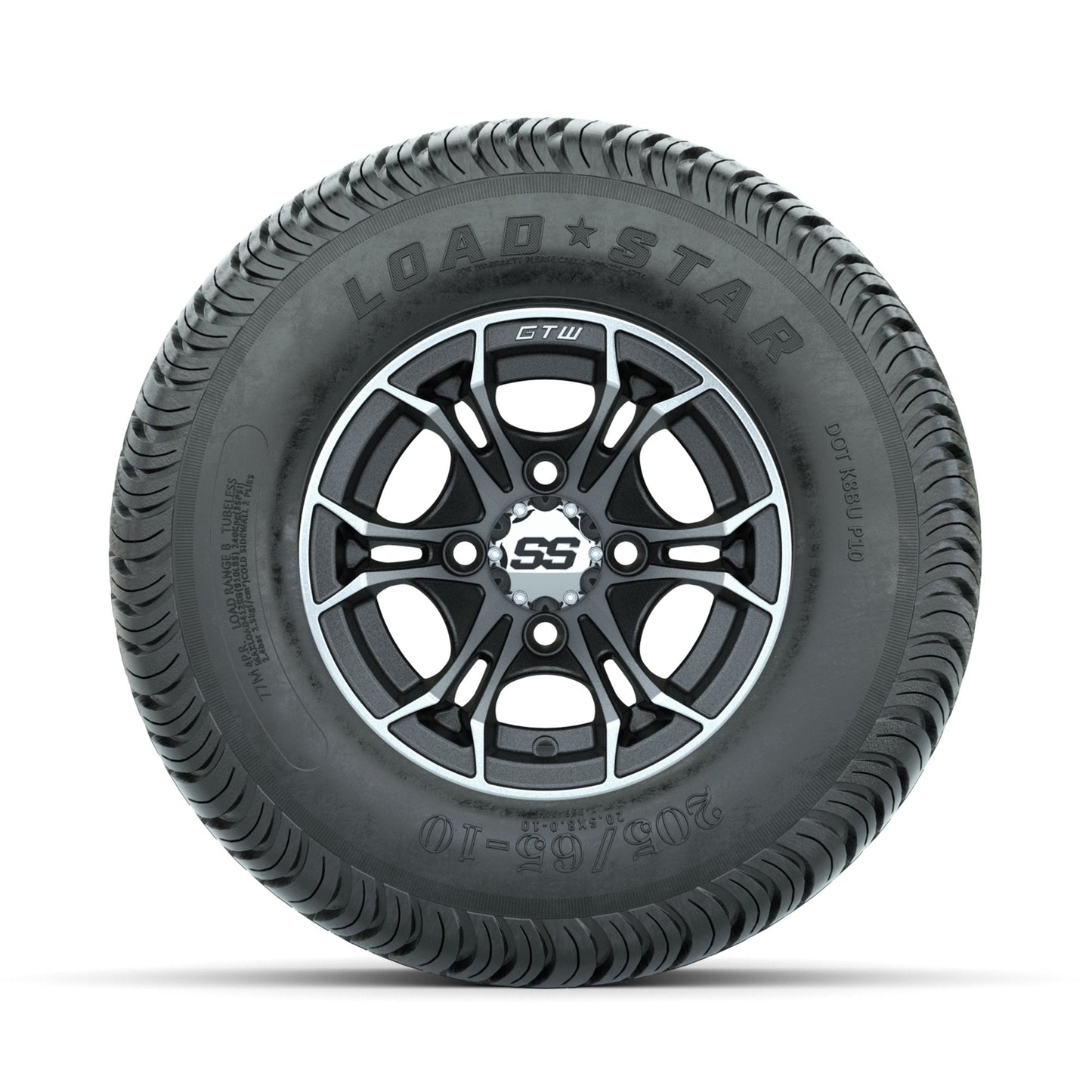 GTW Spyder Machined/Matte Grey 10 in Wheels with 205/65-10 Kenda Load Star Street Tires Full Set