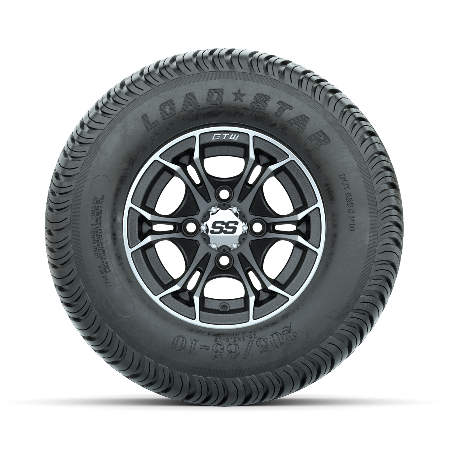 GTW Spyder Machined/Matte Grey 10 in Wheels with 205/65-10 Kenda Load Star Street Tires Full Set