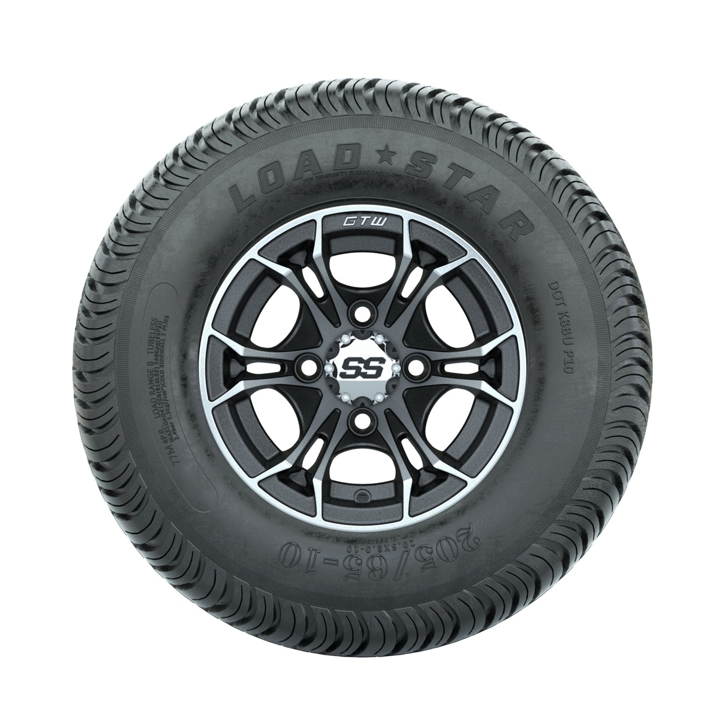 GTW Spyder Machined/Matte Grey 10 in Wheels with 205/65-10 Kenda Load Star Street Tires Full Set