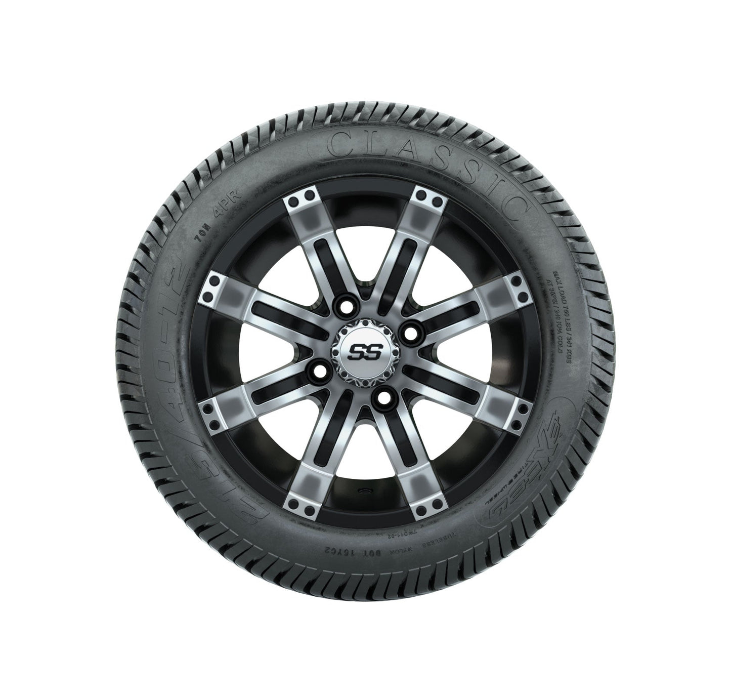 12" GTW Tempest Black and Machined Wheels with Excel Lo-Profile Street Tires Set of 4