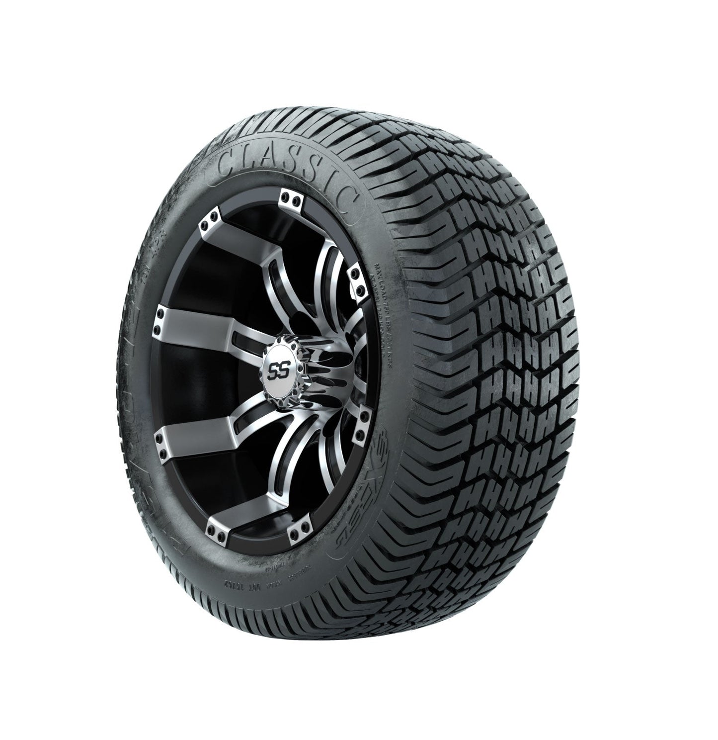 12" GTW Tempest Black and Machined Wheels with Excel Lo-Profile Street Tires Set of 4