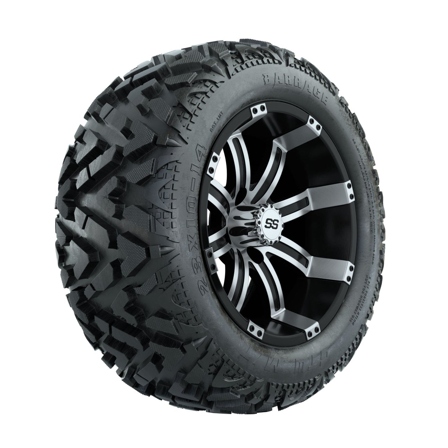 14" GTW Tempest Black and Machined Wheels with 23" Barrage Mud Tires Set of 4