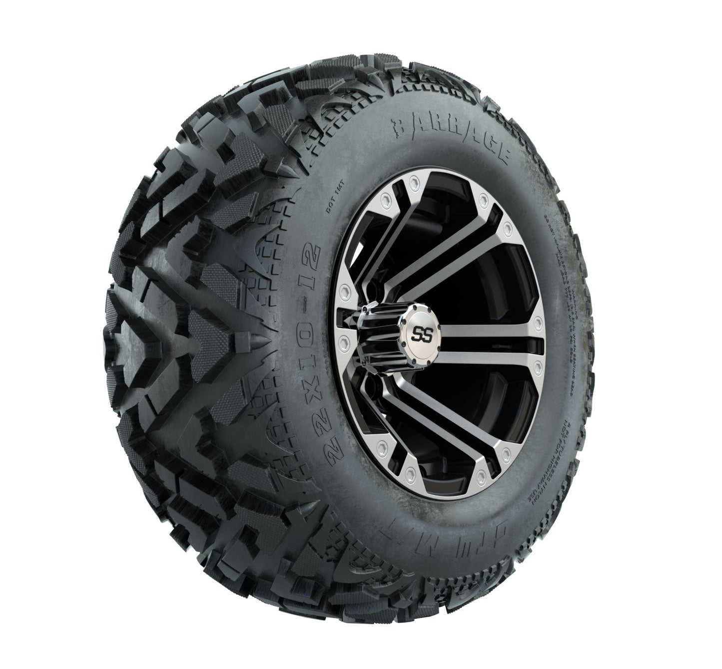12" GTW Specter Black and Machined Wheels with 23" Barrage Mud Tires Set of 4