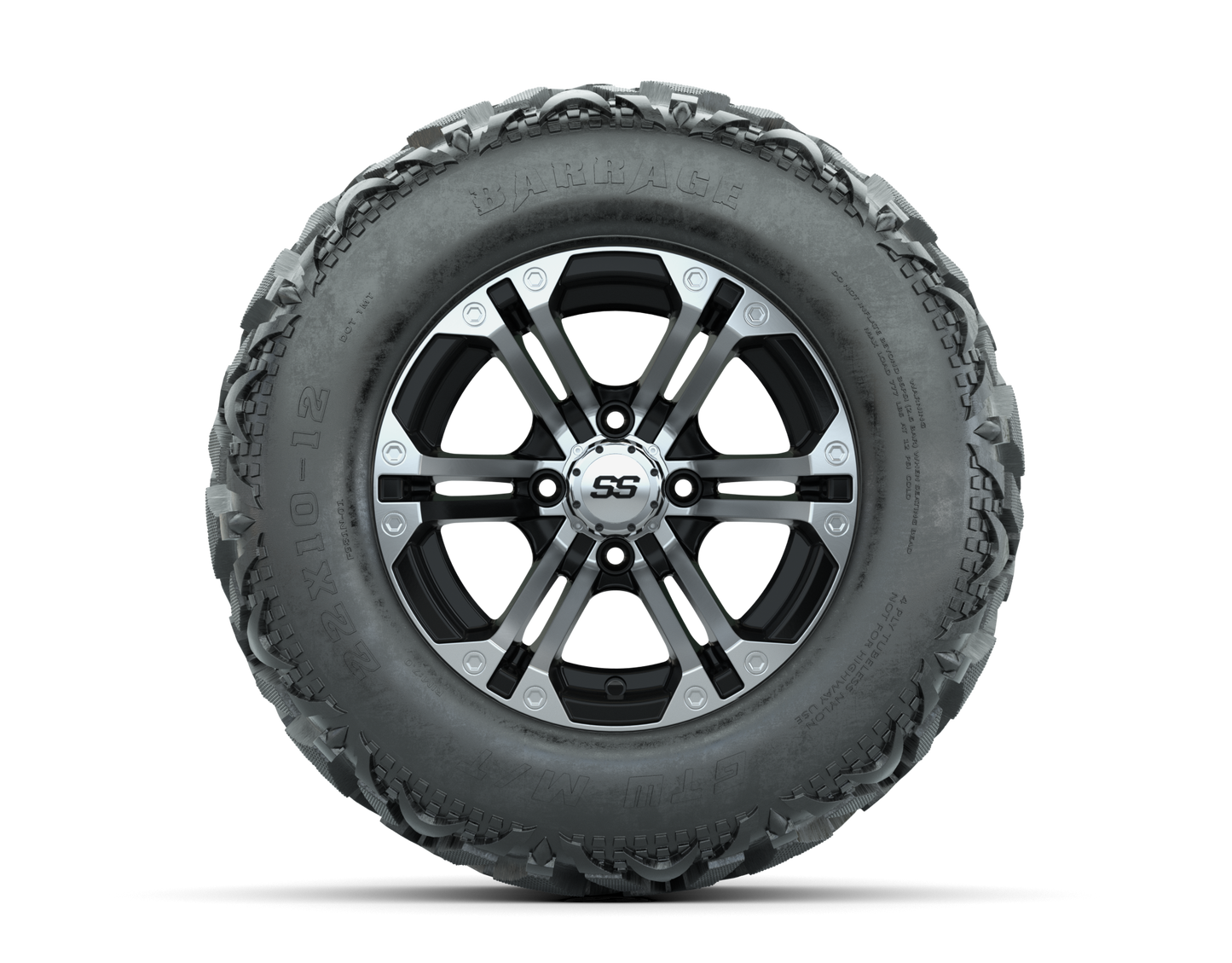12" GTW Specter Black and Machined Wheels with 23" Barrage Mud Tires Set of 4