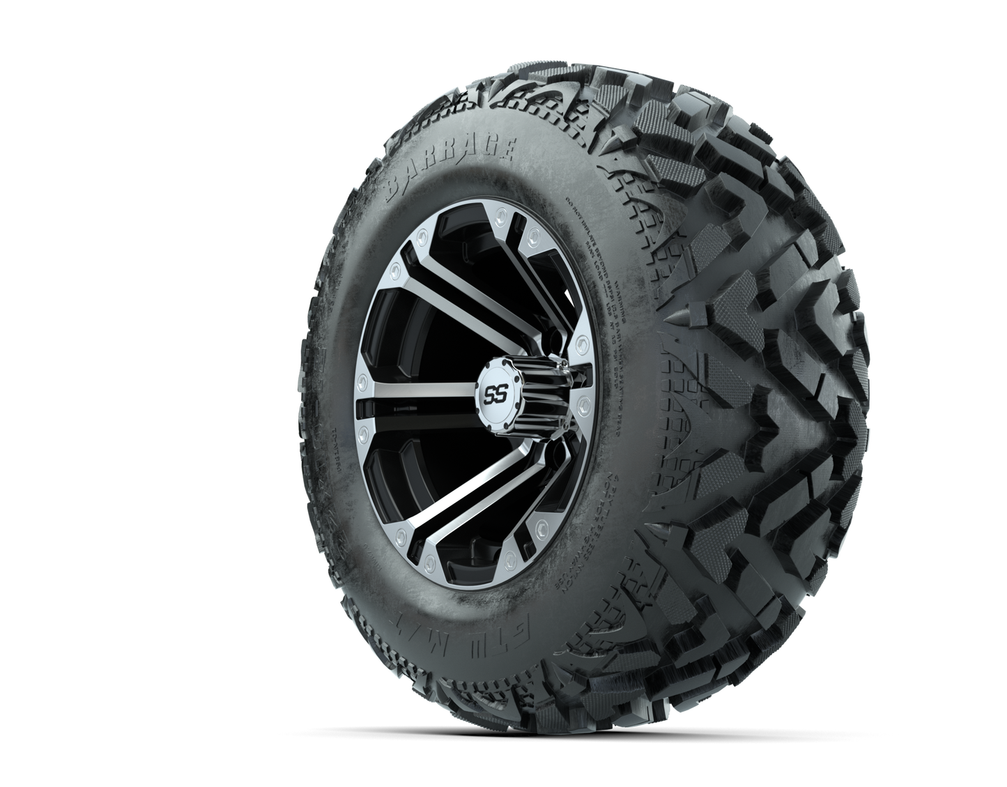 12" GTW Specter Black and Machined Wheels with 23" Barrage Mud Tires Set of 4