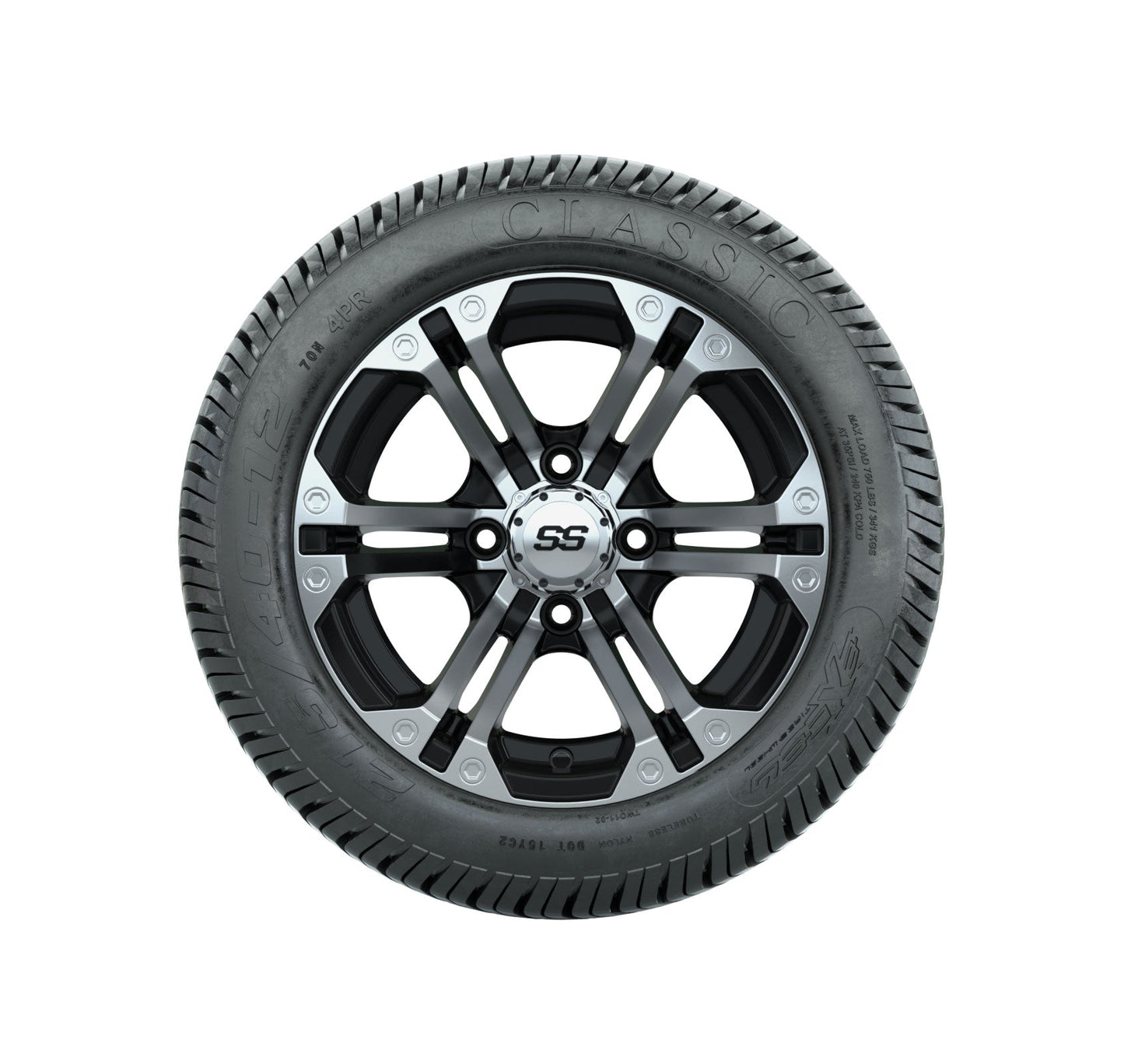 12" GTW Specter Black and Machined Wheels with Excel Lo-Pro Street Tires Set of 4