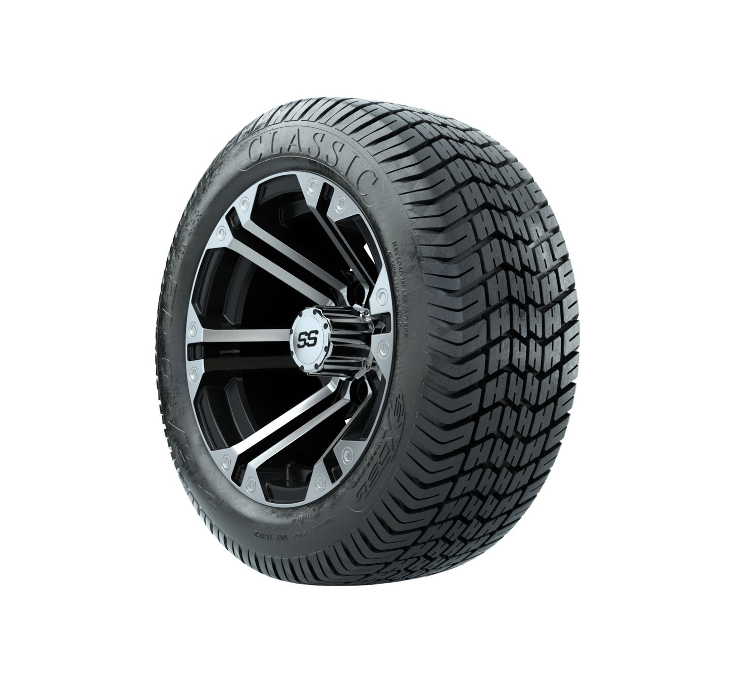 12" GTW Specter Black and Machined Wheels with Excel Lo-Pro Street Tires Set of 4