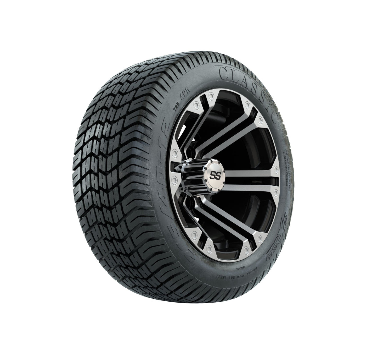12" GTW Specter Black and Machined Wheels with Excel Lo-Pro Street Tires Set of 4
