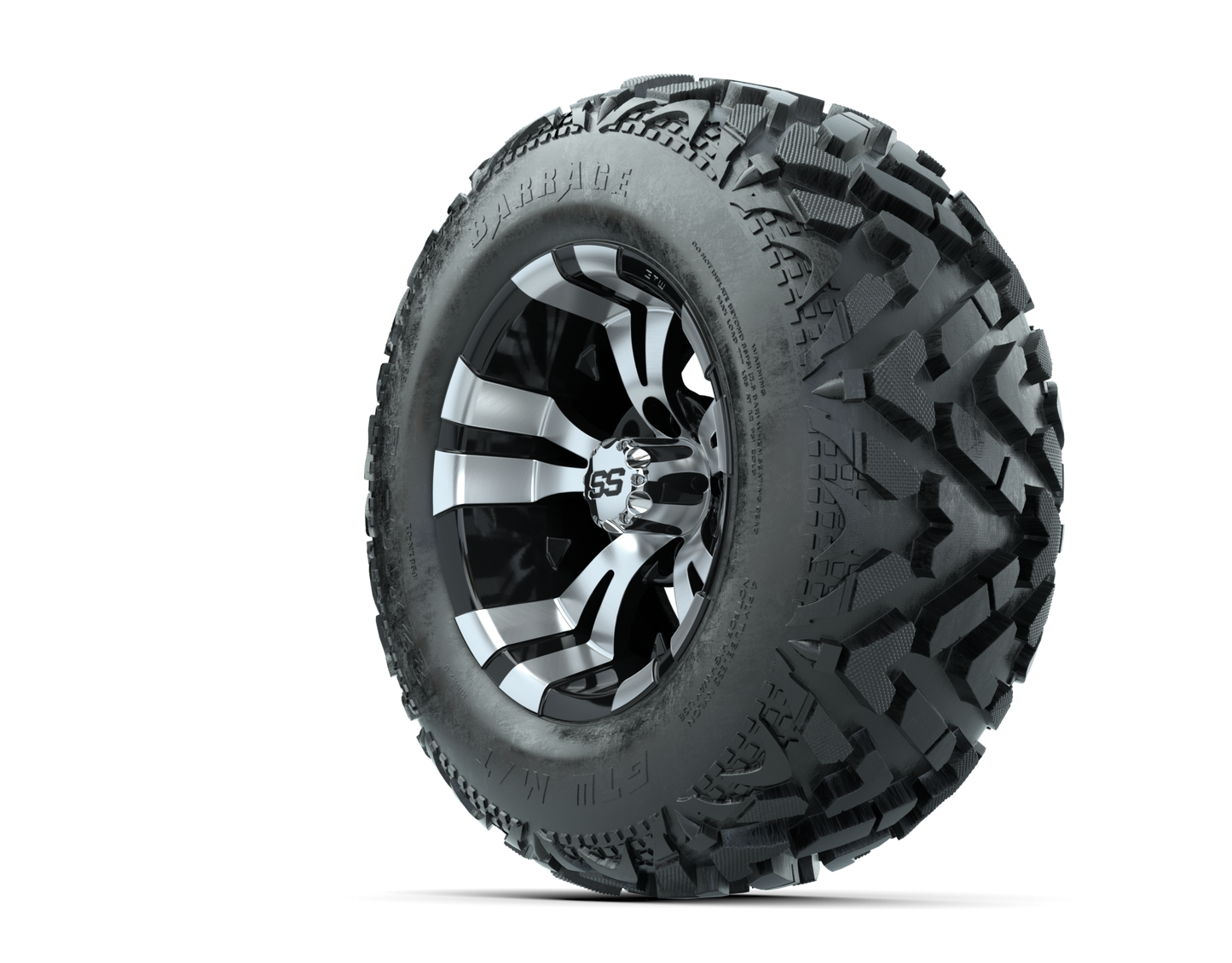 12" GTW Vampire Black and Machined Wheels with 23" Barrage Mud Tires Set of 4