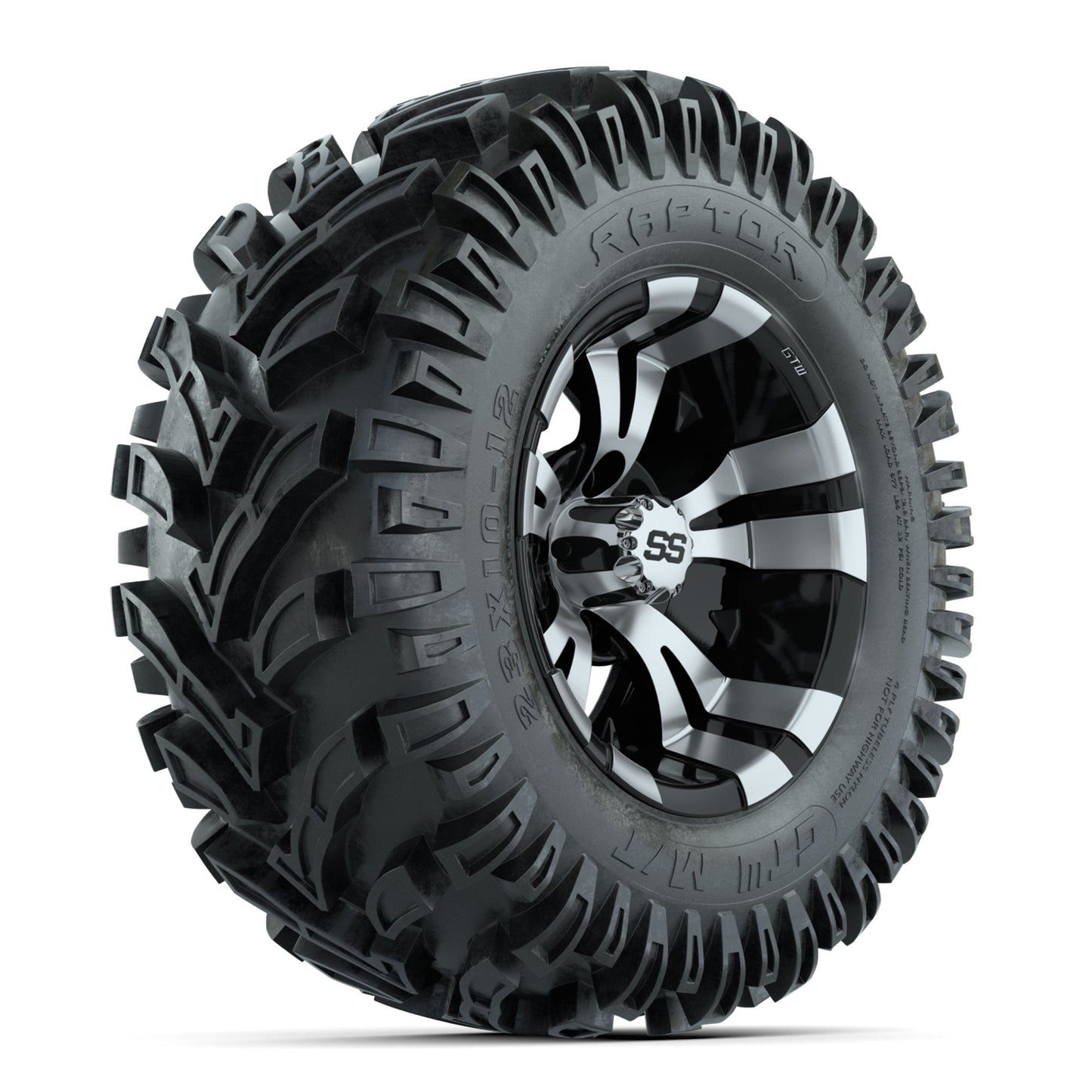 12" GTW Vampire Black and Machined Wheels with 23" Raptor Mud Tires Set of 4