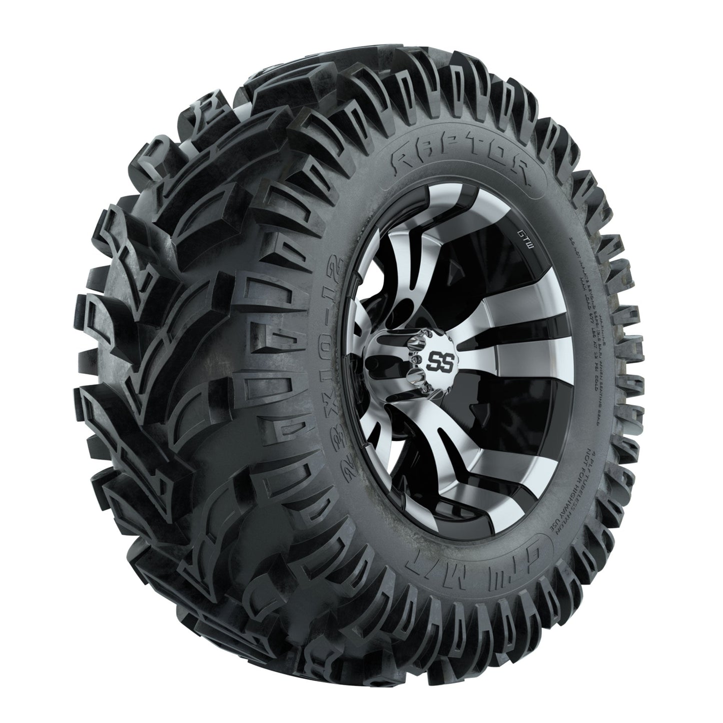 12" GTW Vampire Black and Machined Wheels with 23" Raptor Mud Tires Set of 4
