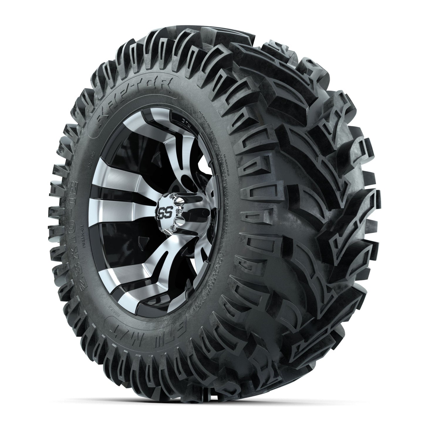12" GTW Vampire Black and Machined Wheels with 23" Raptor Mud Tires Set of 4