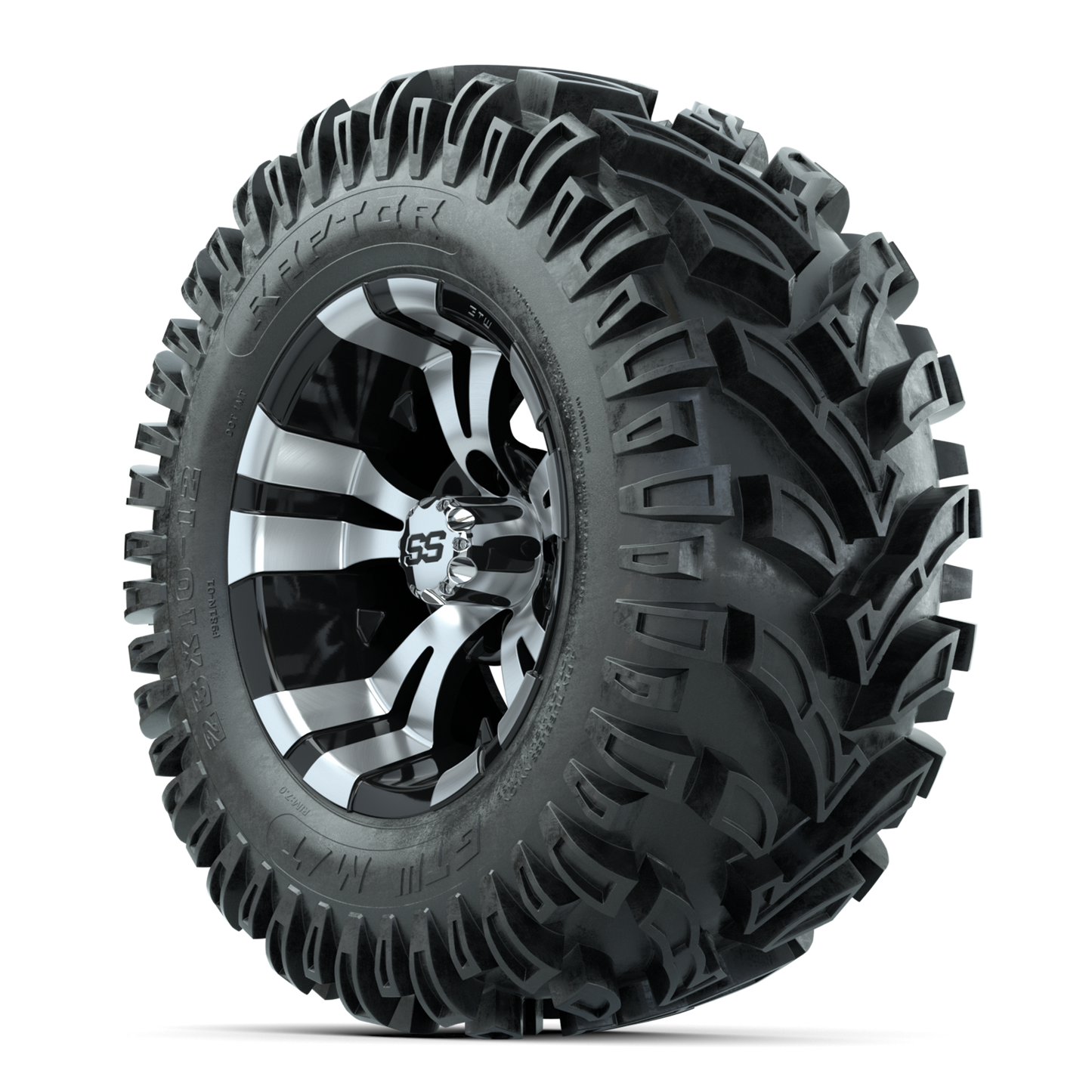 12" GTW Vampire Black and Machined Wheels with 23" Raptor Mud Tires Set of 4