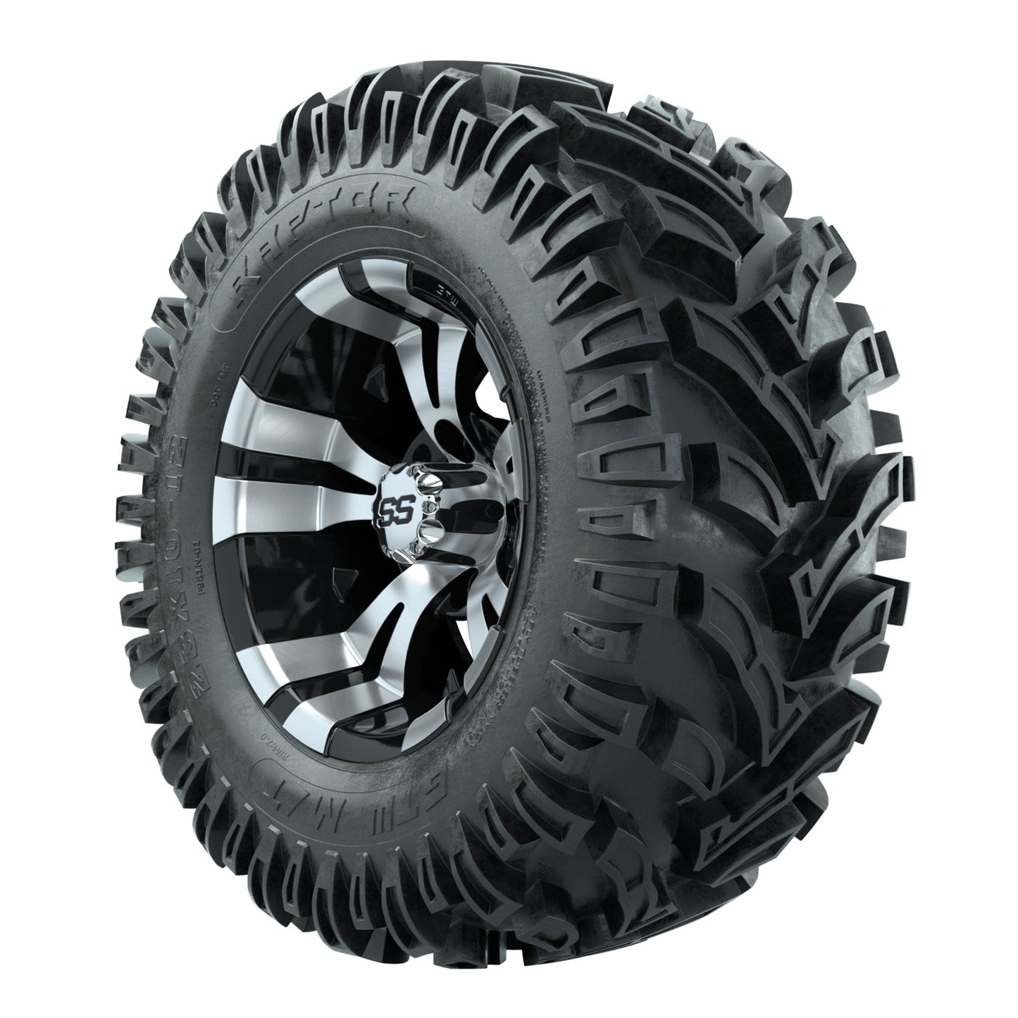 12" GTW Vampire Black and Machined Wheels with 23" Raptor Mud Tires Set of 4
