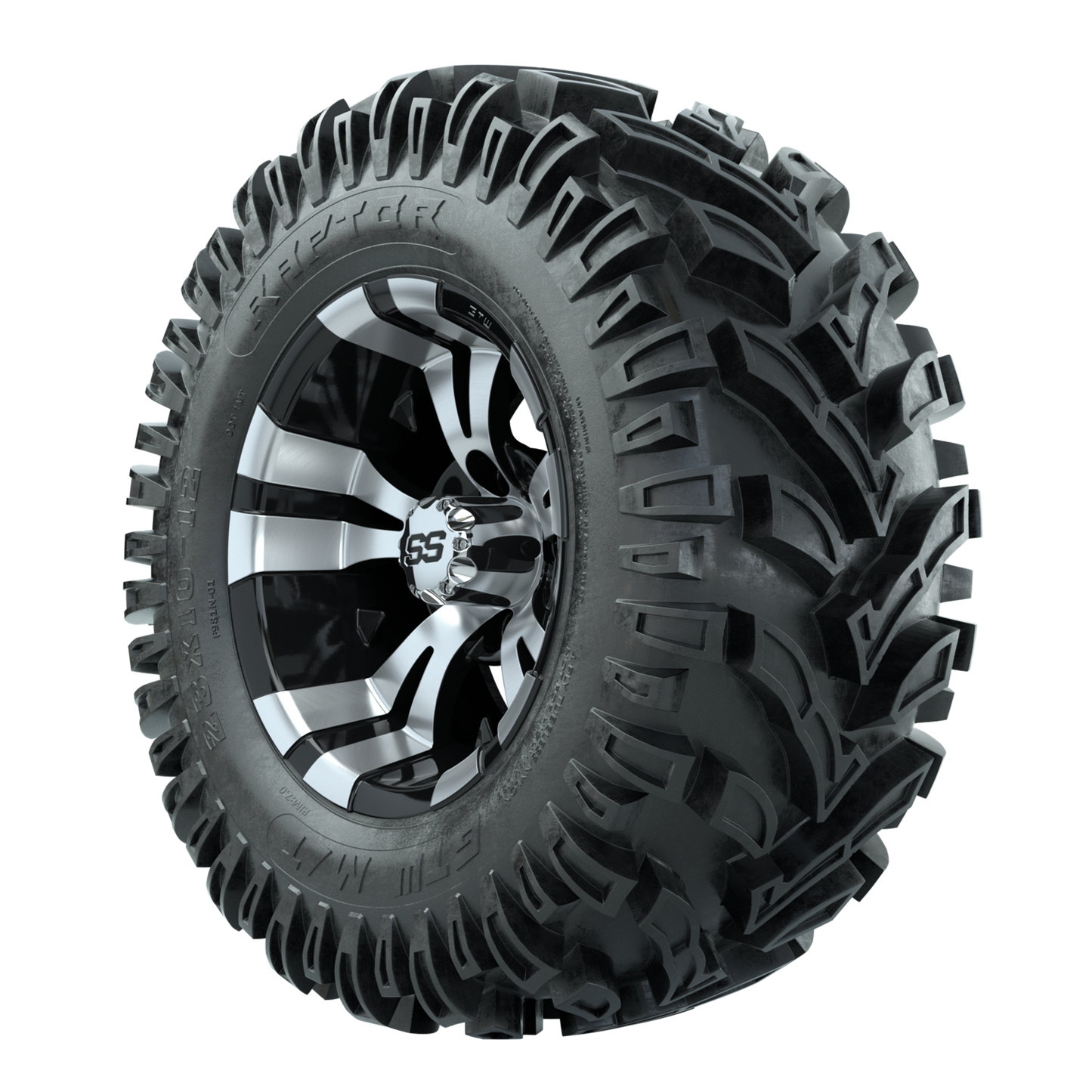 12" GTW Vampire Black and Machined Wheels with 23" Raptor Mud Tires Set of 4