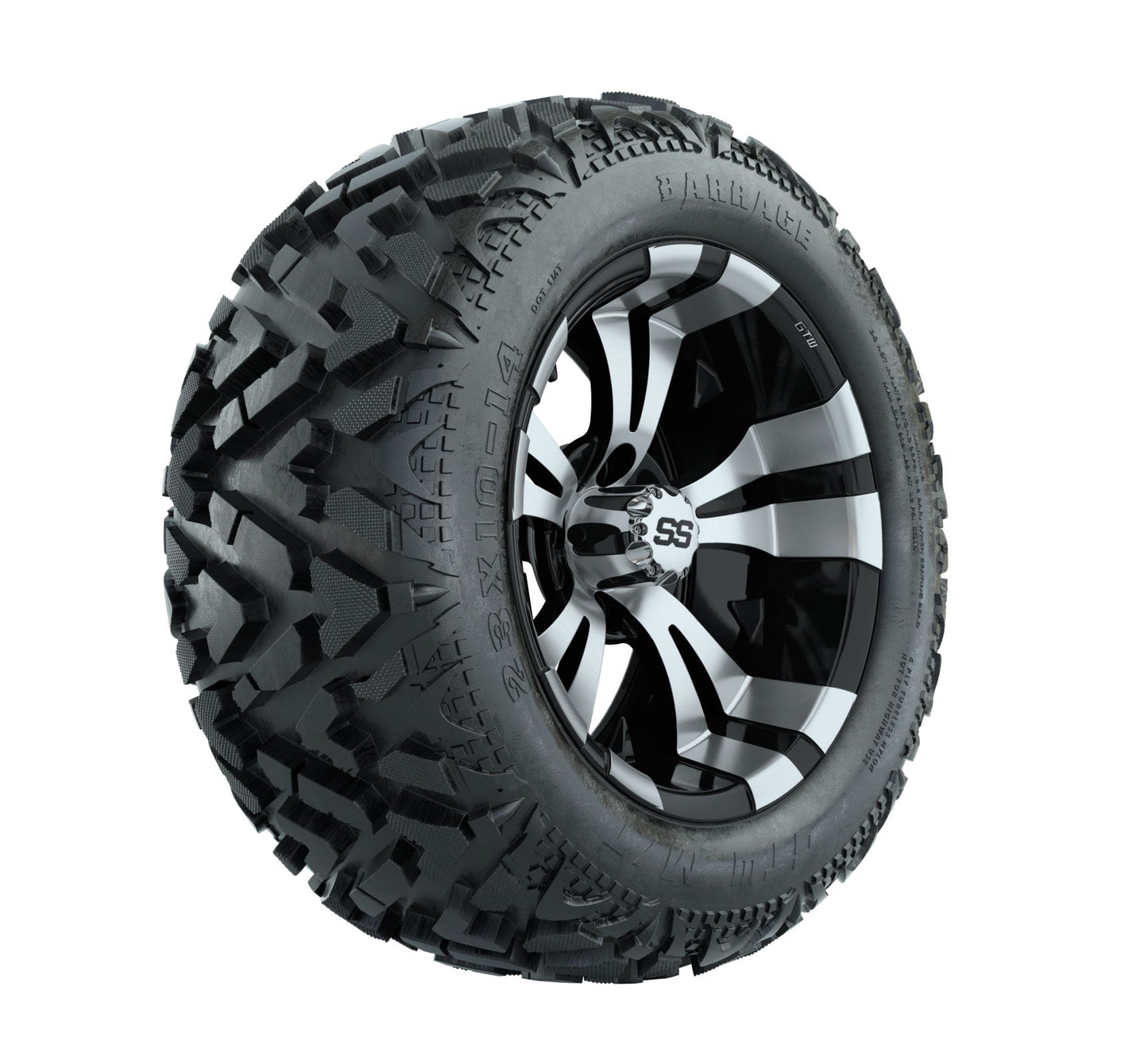 14" GTW Vampire Black and Machined Wheels with 23" Barrage Mud Tires Set of 4