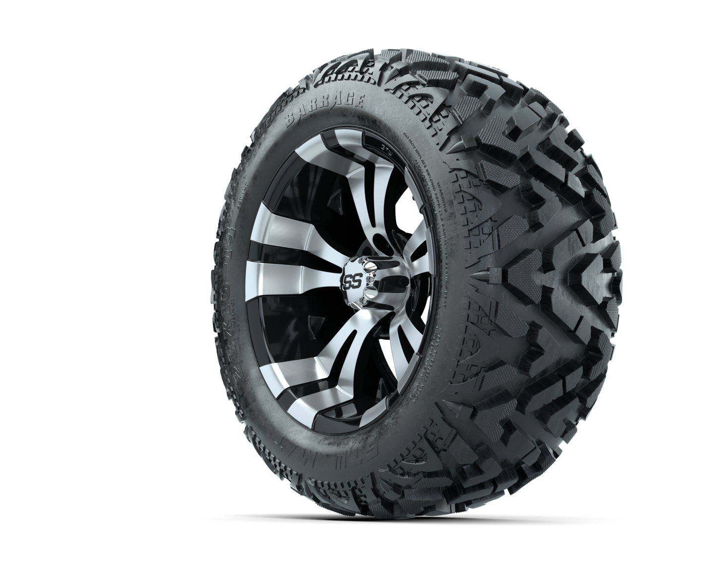 14" GTW Vampire Black and Machined Wheels with 23" Barrage Mud Tires Set of 4
