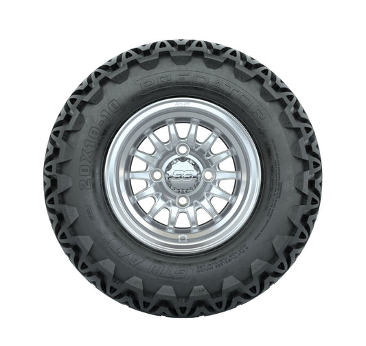 GTW Medusa Silver and Machined Wheels with 20in Predator A-T Tires - 10 Inch