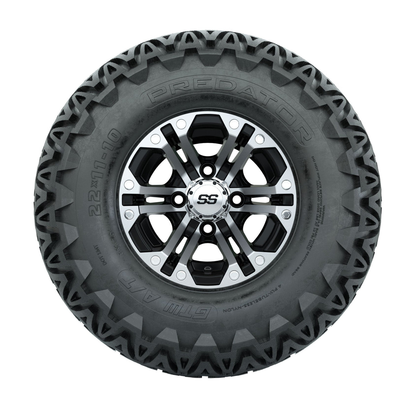 GTW Specter Black and Machined Wheels with 22in Predator A-T Tires - 10 Inch