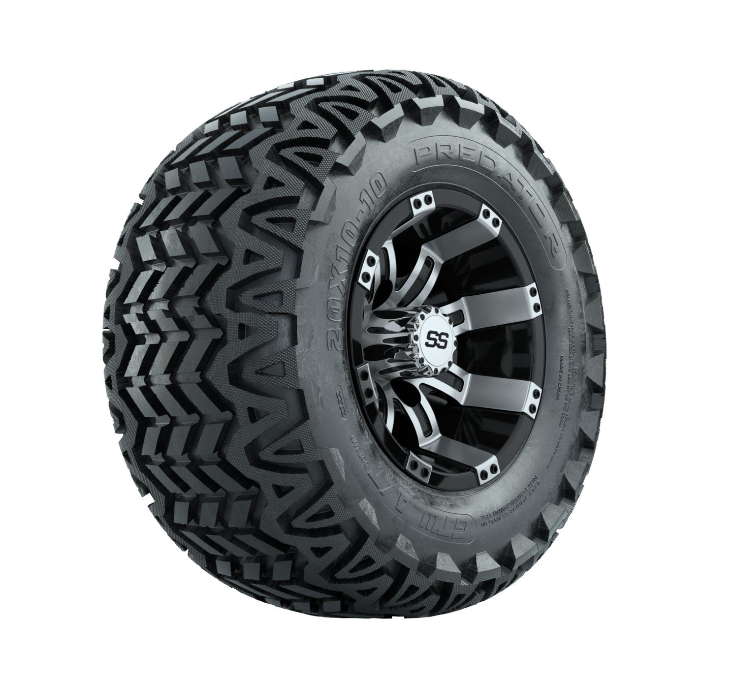 GTW Tempest Black and Machined Wheels with 20in Predator A-T Tires - 10 Inch