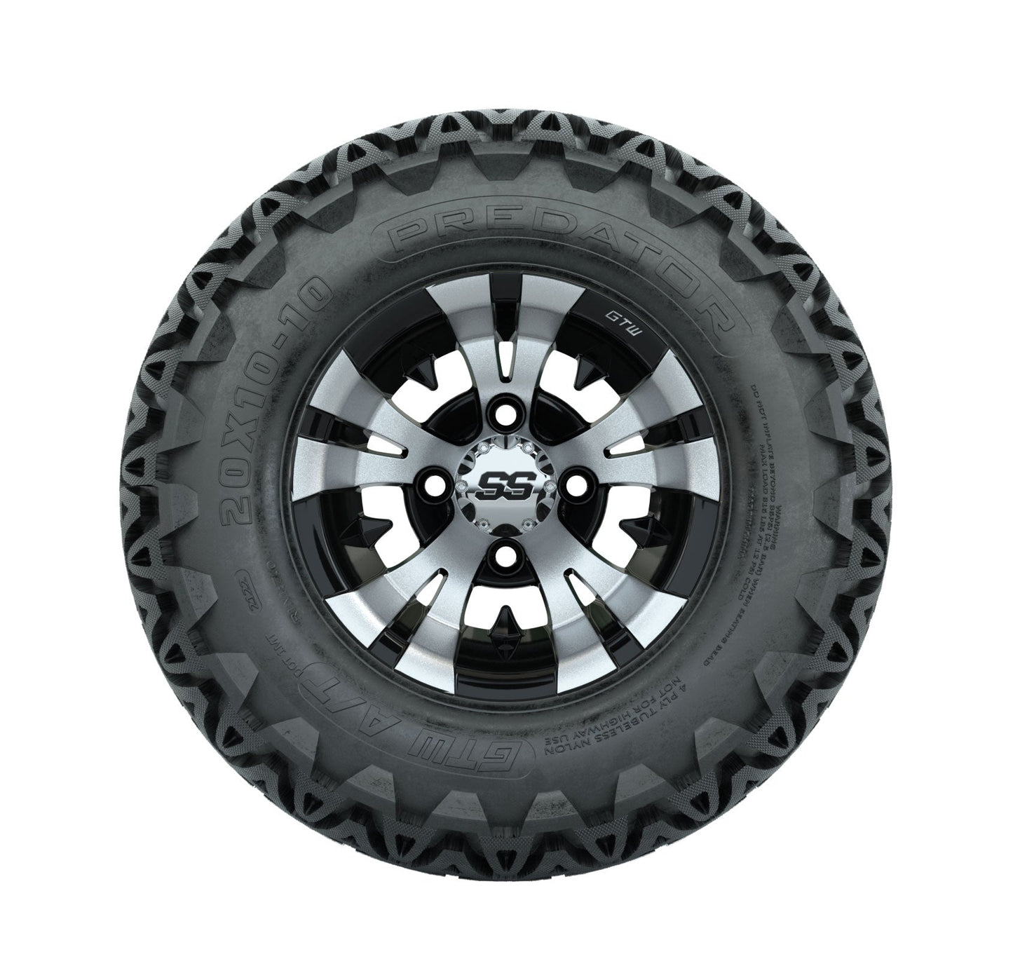 GTW Vampire Black and Machined Wheels with 20in Predator A-T Tires - 10 Inch