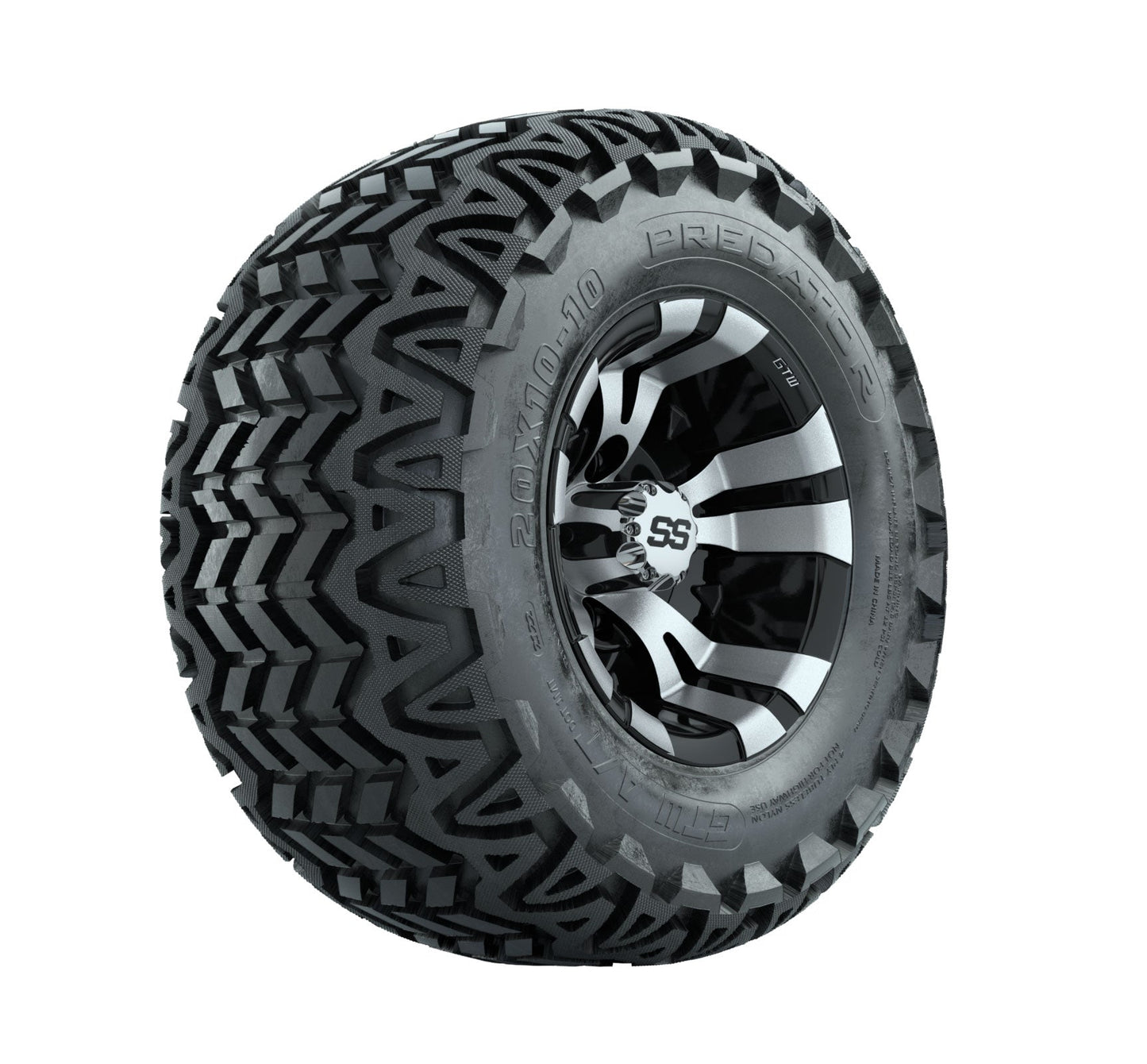 GTW Vampire Black and Machined Wheels with 20in Predator A-T Tires - 10 Inch