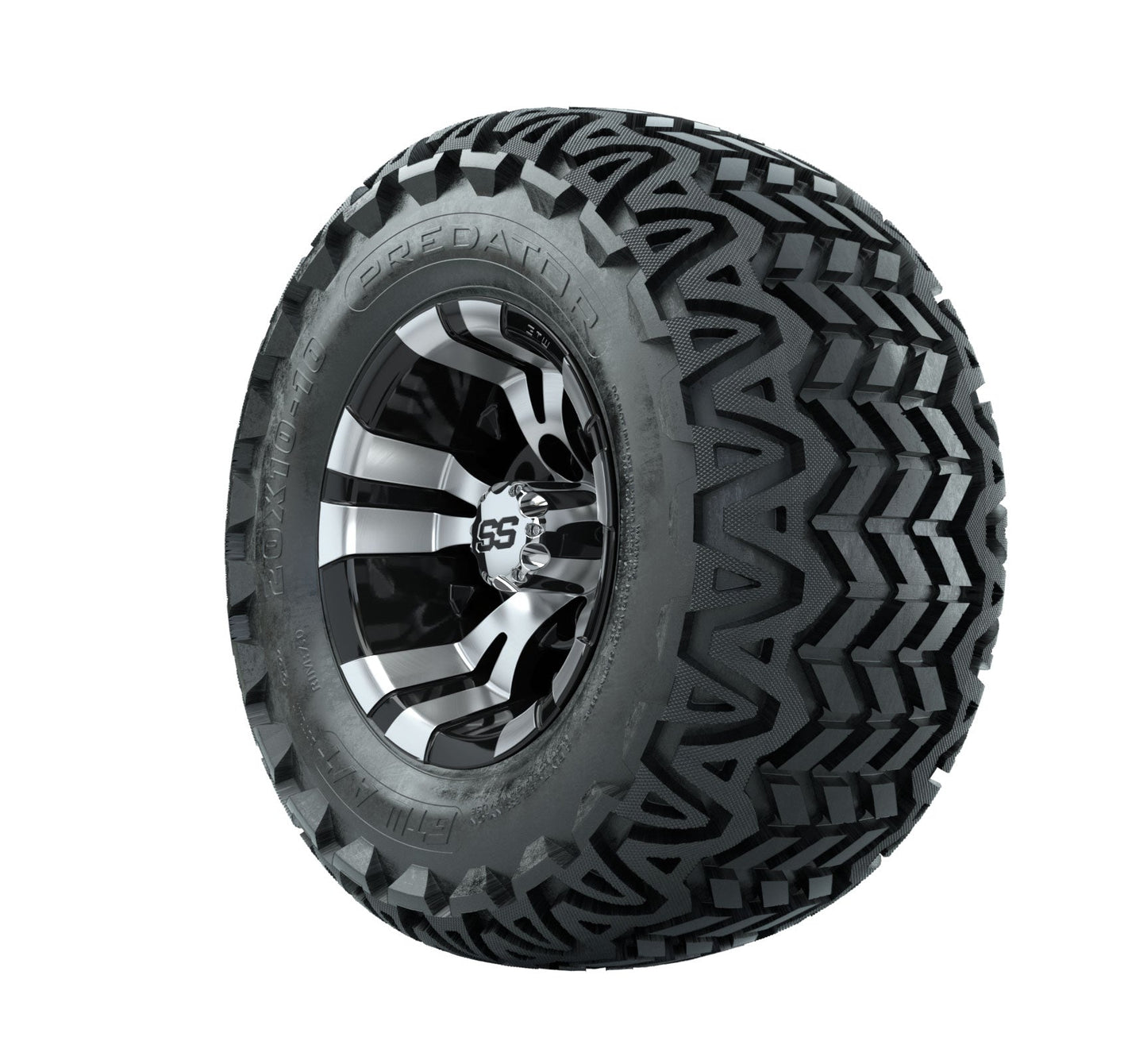 GTW Vampire Black and Machined Wheels with 20in Predator A-T Tires - 10 Inch