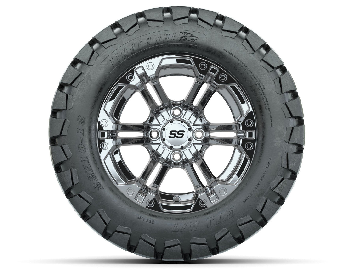 GTW Specter Chrome Wheels with 22in Timberwolf Mud Tires - 12 Inch