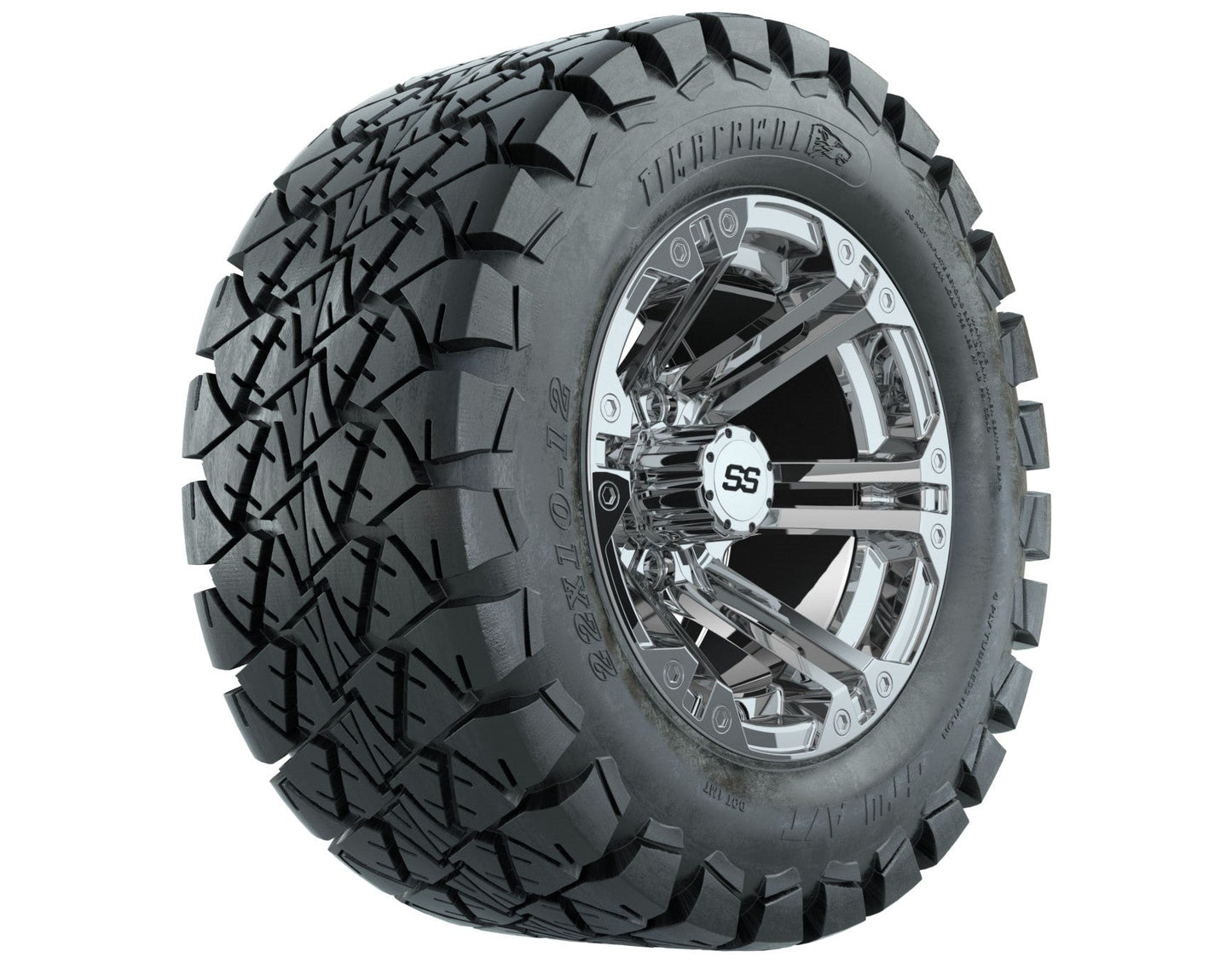 GTW Specter Chrome Wheels with 22in Timberwolf Mud Tires - 12 Inch