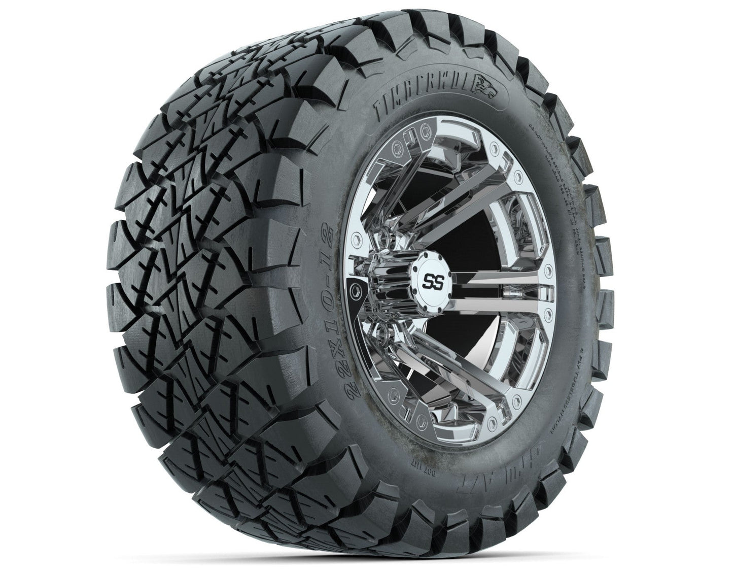 GTW Specter Chrome Wheels with 22in Timberwolf Mud Tires - 12 Inch