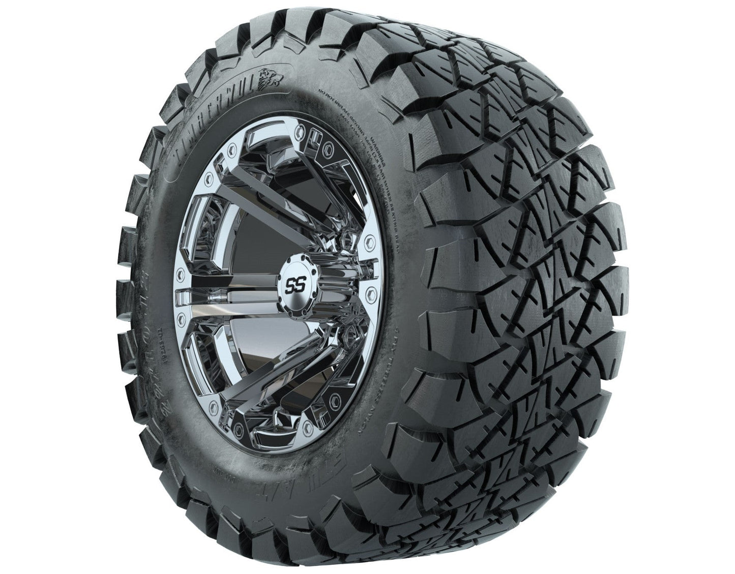 GTW Specter Chrome Wheels with 22in Timberwolf Mud Tires - 12 Inch