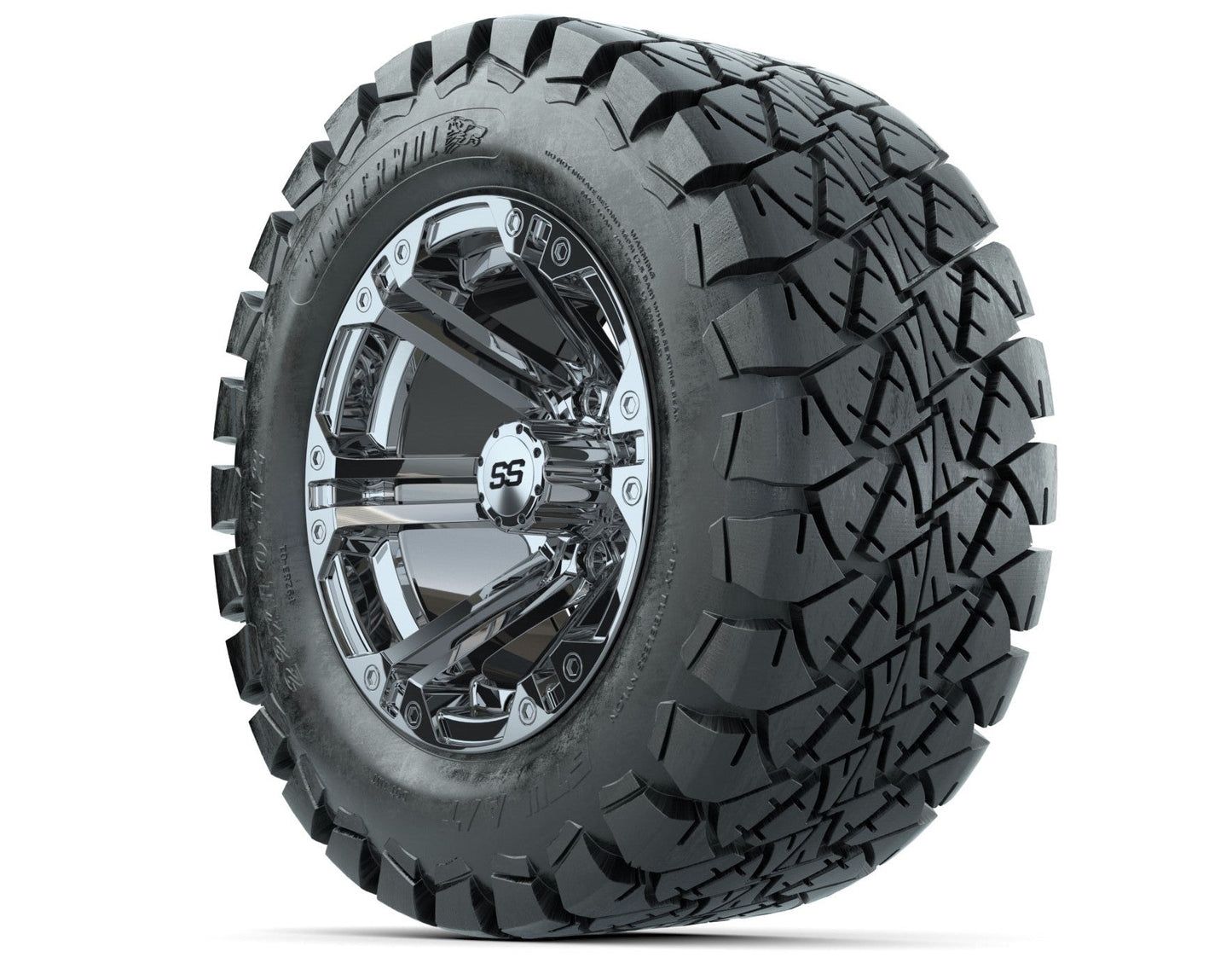 GTW Specter Chrome Wheels with 22in Timberwolf Mud Tires - 12 Inch