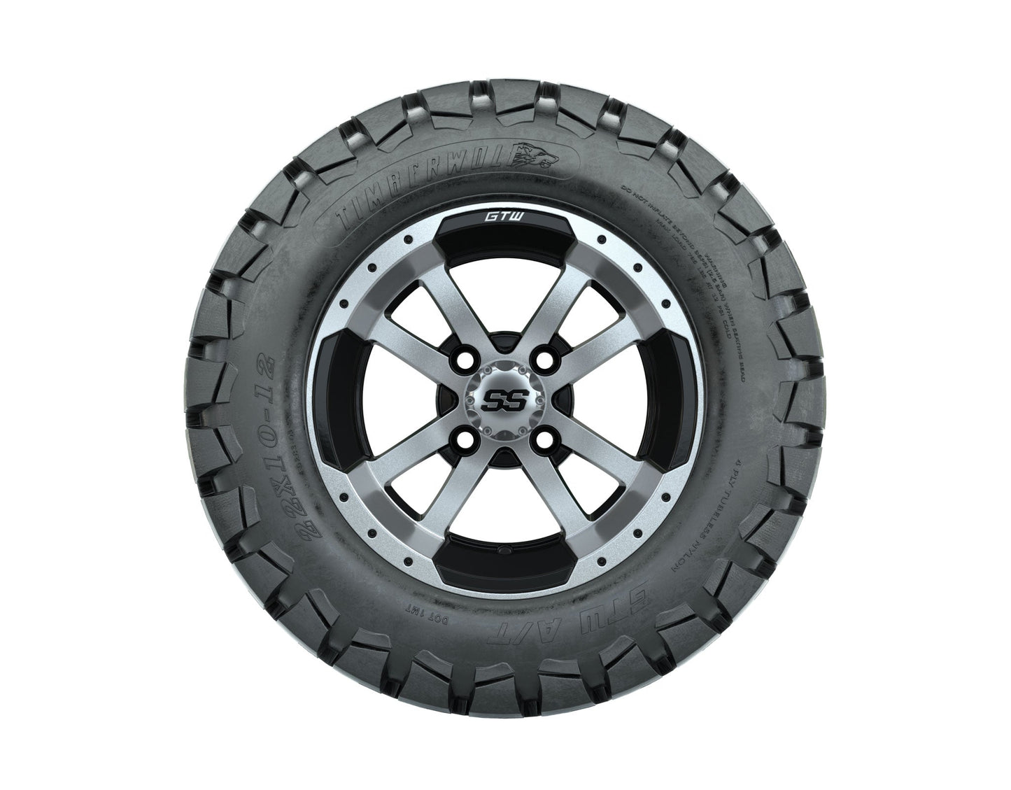 GTW Storm Trooper Black and Machined Wheels with 22in Timberwolf Mud Tires - 12 Inch